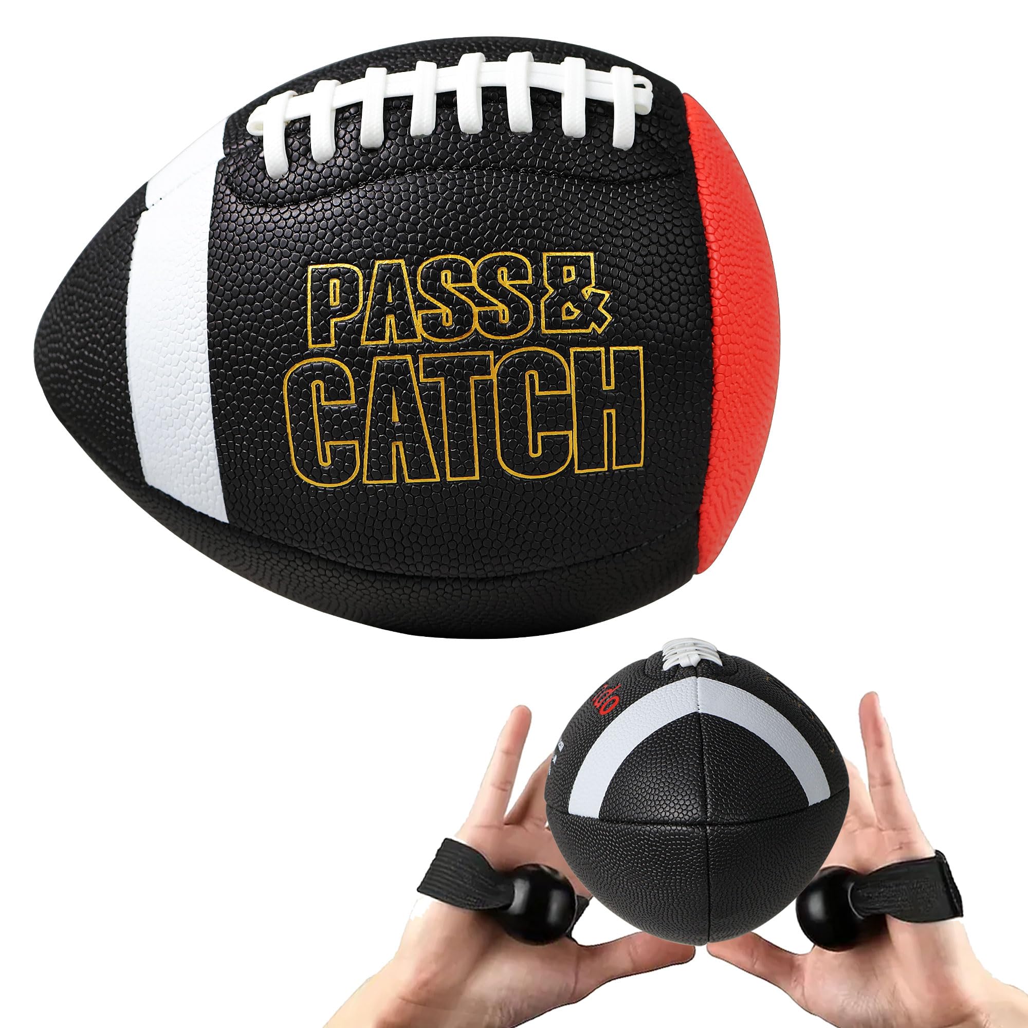 PassCatch Training Football, Combo Set, with Receiver Trainers Hand Straps, Enhance PassCatch Skills