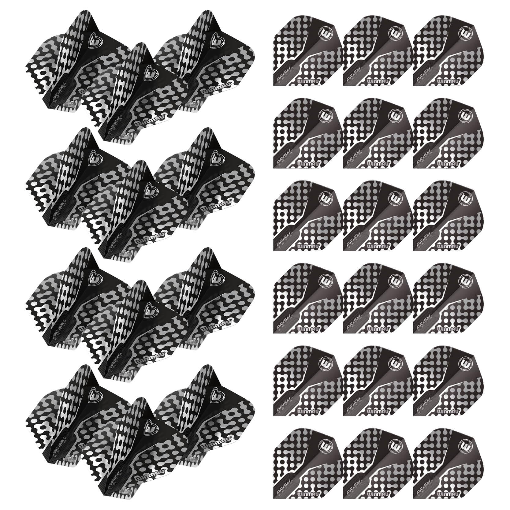 WINMAU Prism Zeta Pattern Design Extra Thick Dart Flights - 10 sets per pack (30 dart flights in total) (Black, Grey & White)