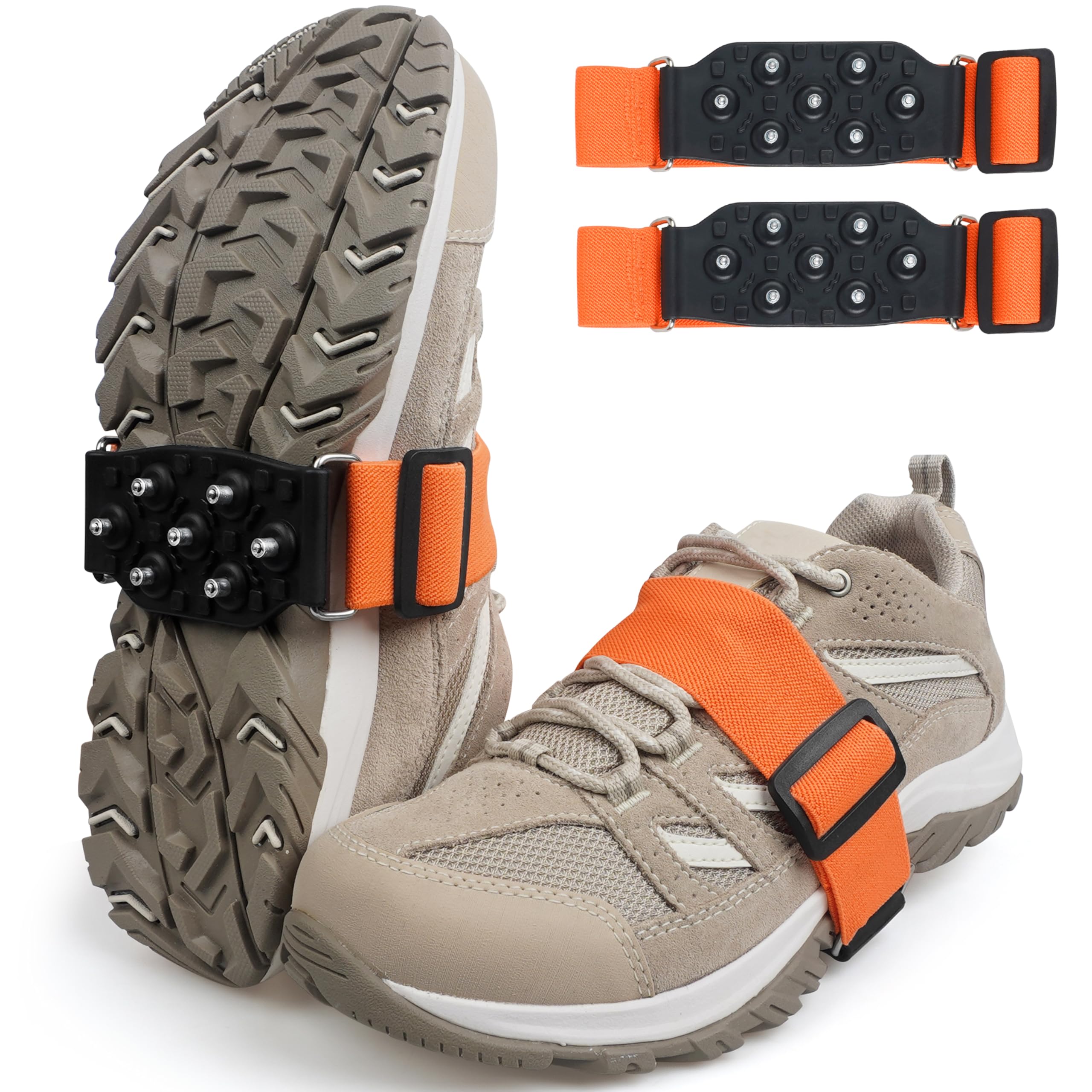 Ice Cleats Snow Traction Cleats for Walking on Snow and Ice Midsole Non-Slip Crampons with Adjustable Straps 7 Tungsten Studs for Grippers Anti Slip Traction Cleats for Walking Jogging Hiking