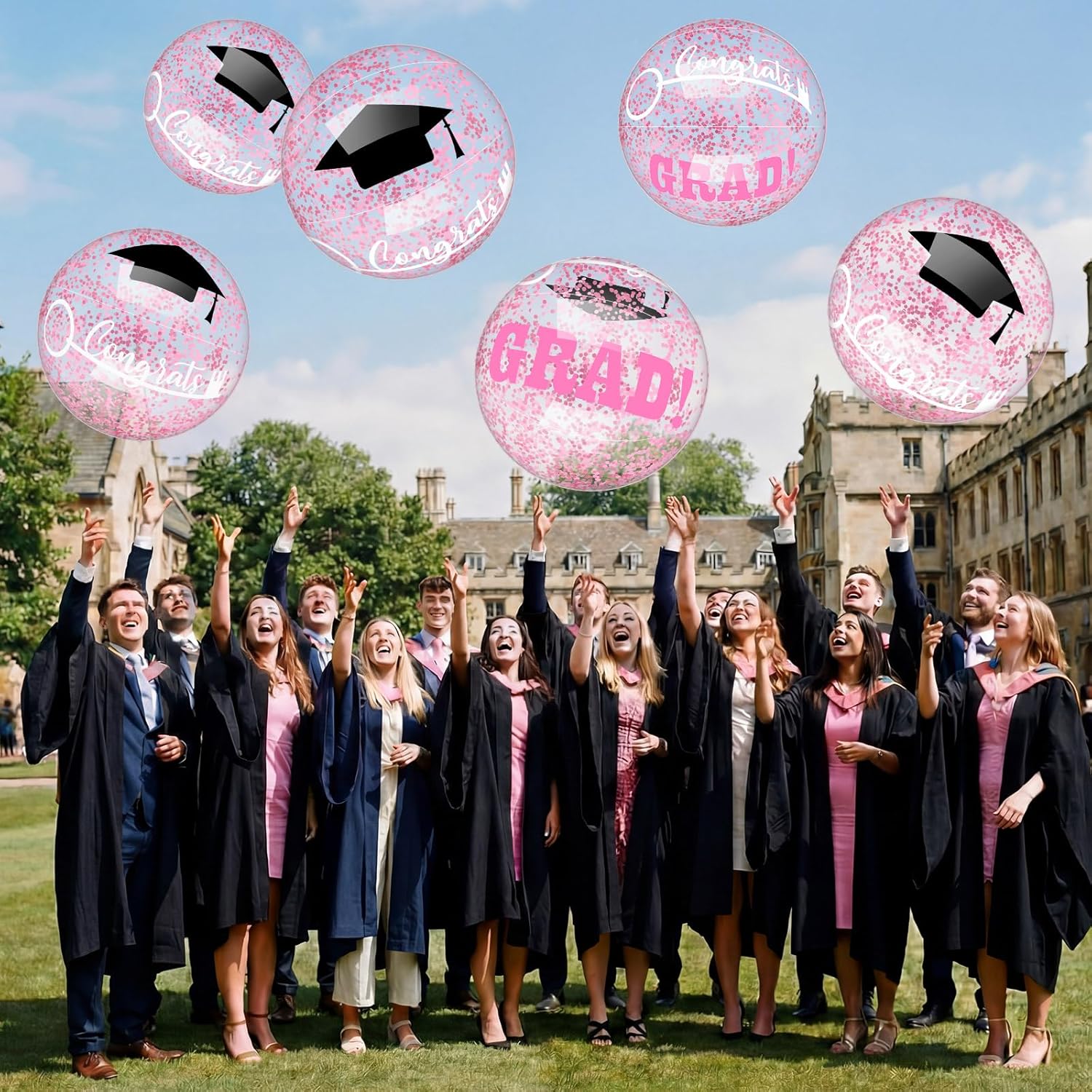 Pink 10 Pcs 16 Inch 2026 Graduation Beach Balls Pool Floats Inflatable Grad Beach Ball Congrats Sign Bulk Prep for Grad Class of 2026 Swimming Pool Graduation Party Supplies Favors