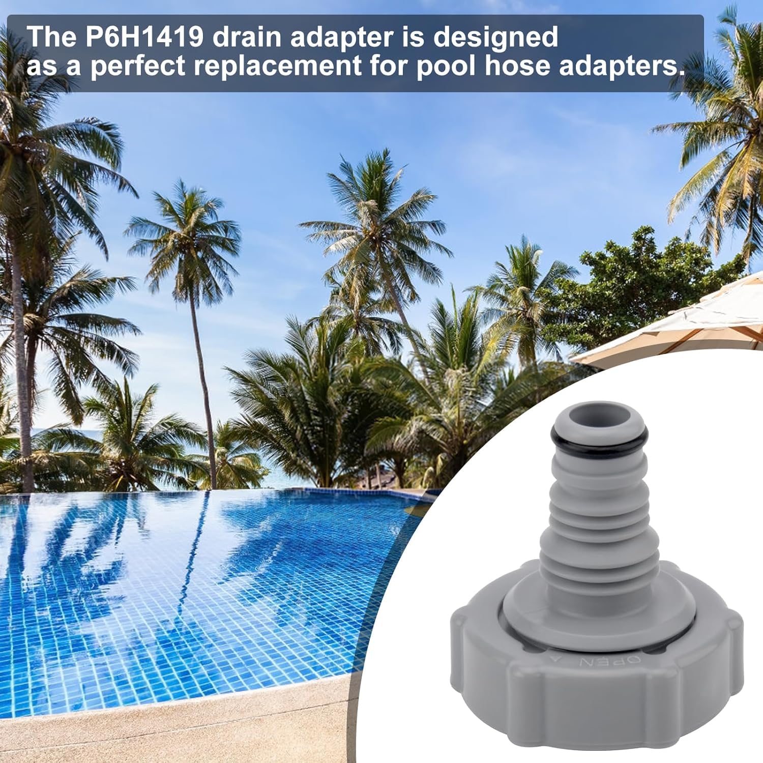 P6H1419 zawór spustowy Ø 32 mm – adapter do odprowadzania wody basenowej, adapter węża i adapter przyłączeniowy, zapasowy zawór spustowy do basenów, szary adapter do spuszczania wody