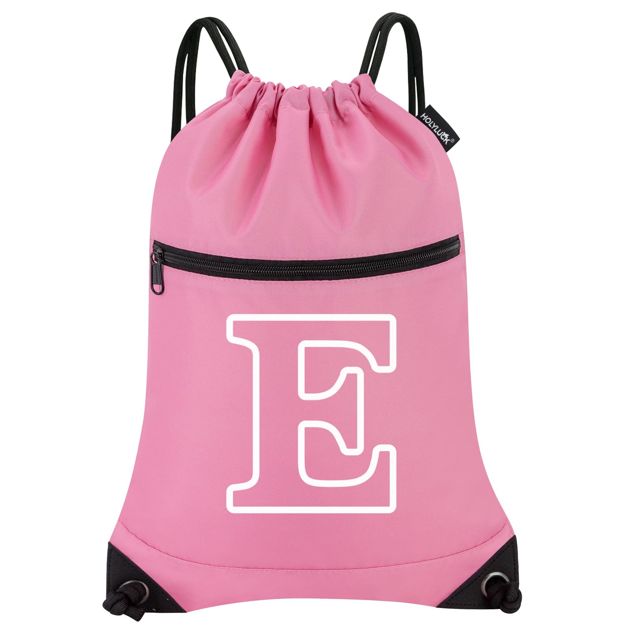 HOLYLUCK Drawstring Bags Initial Backpack Sackpack Cinch Bags for Sports, Gym, Travel, Beach(Pink-E)