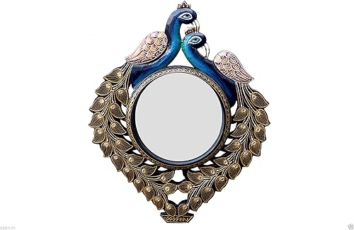 Miniatura 3 de Hastha Kalalu - Espejo de pared de madera elegante adornado colgante dormitorio decorativo pavo real elefante 16