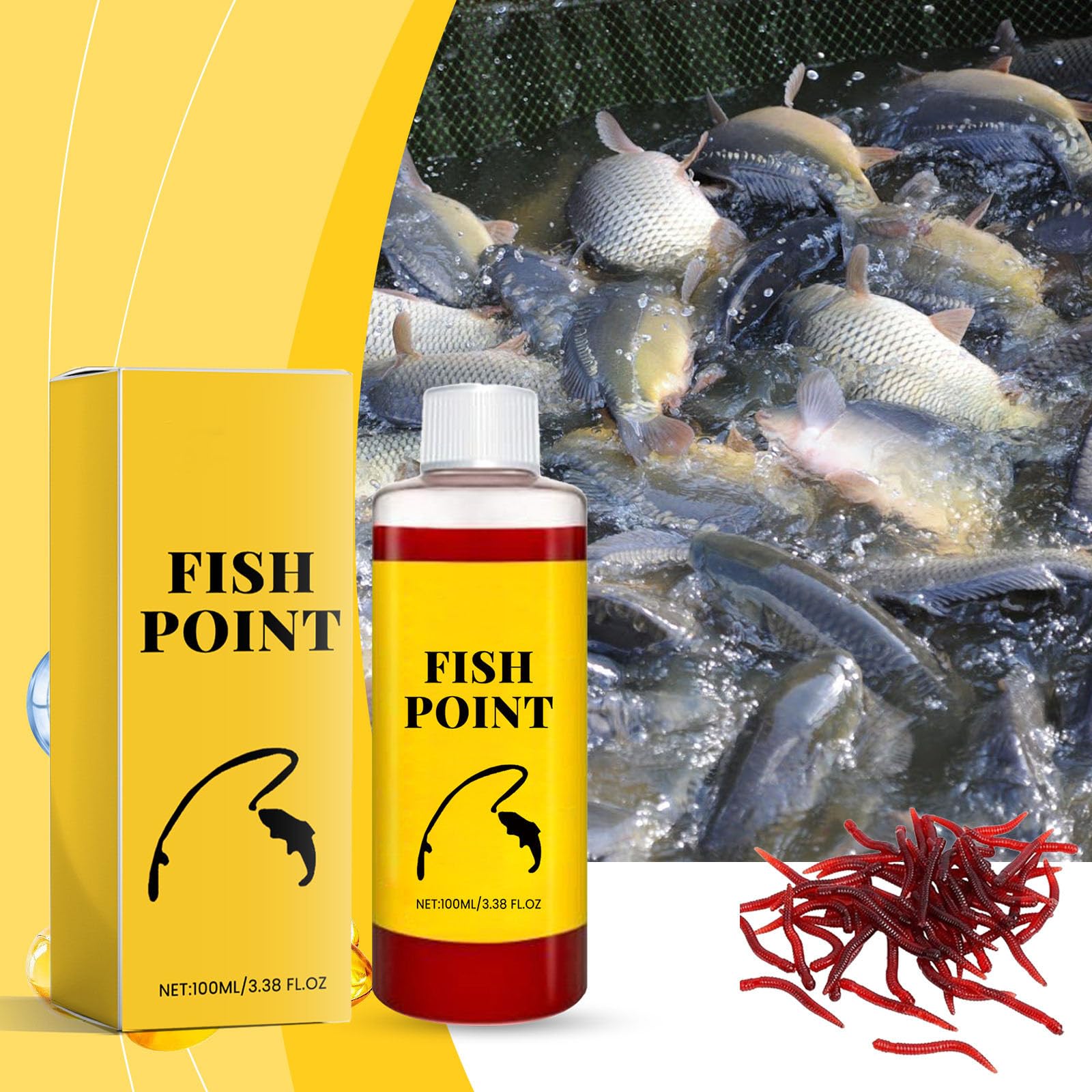 Concentrated Fish Attractant Liquid, Red Worm Formula Fishing Scent Bait Additive, 100ml Fish Point Liquid for Freshwater Fishing Trout Panfish