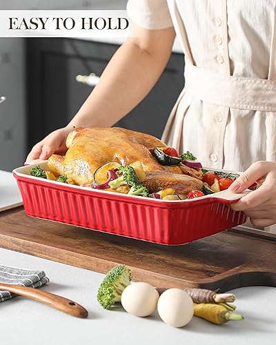 Miniatura 6 de MALACASA Bandeja para hornear, cazuela para horno, bandeja de cerámica de 3 cuartos de galón, bandeja rectangular para lasaña profunda con asas para