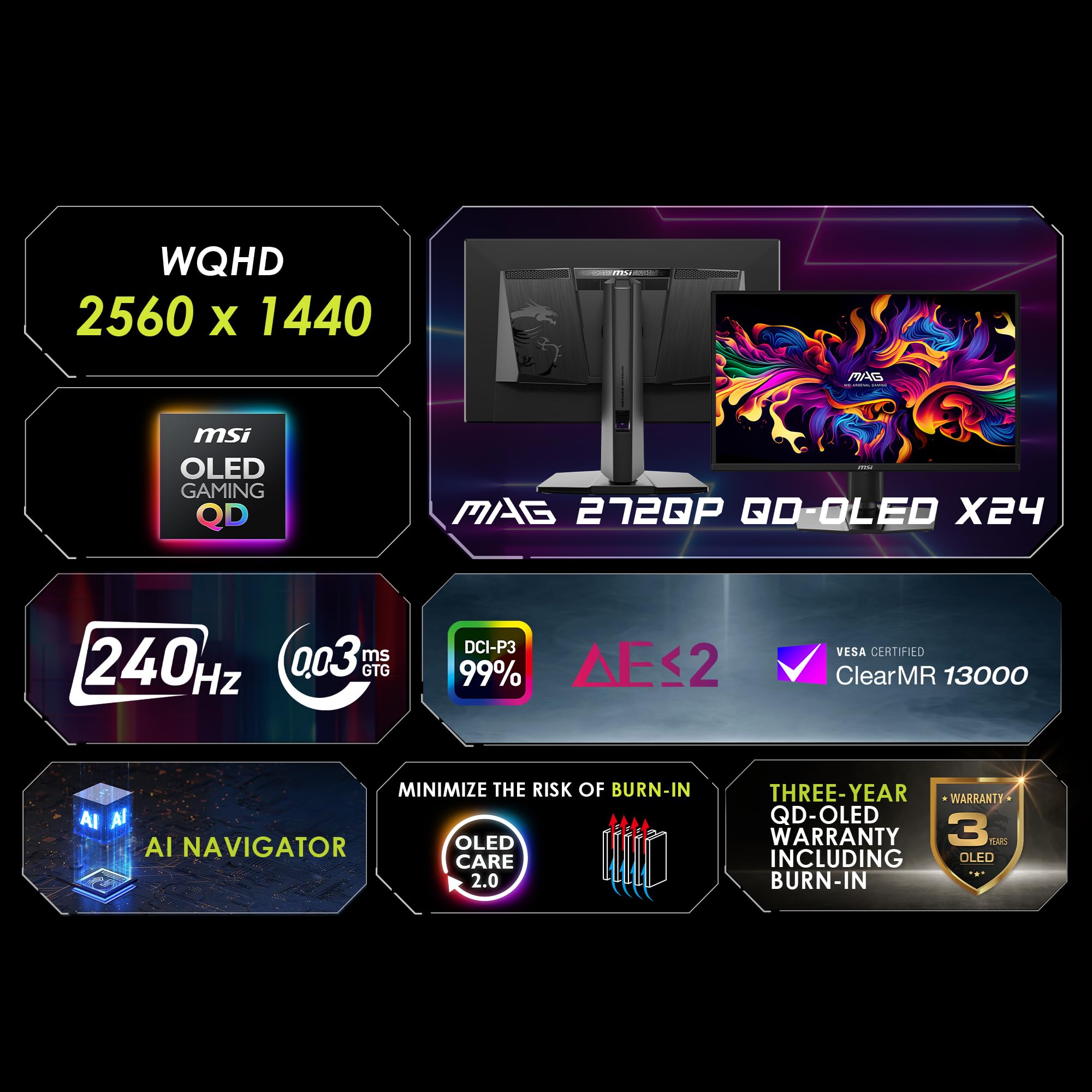 Amazon.com: msi MAG 272QP QD-OLED X24 Monitor de juegos WQHD de 27