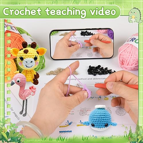 Miniatura 3 de VBNVBN Kit de ganchillo de 6 piezas para principiantes, kit de tejido de animales para adultos, juego de manualidades amigurumi con videos paso a