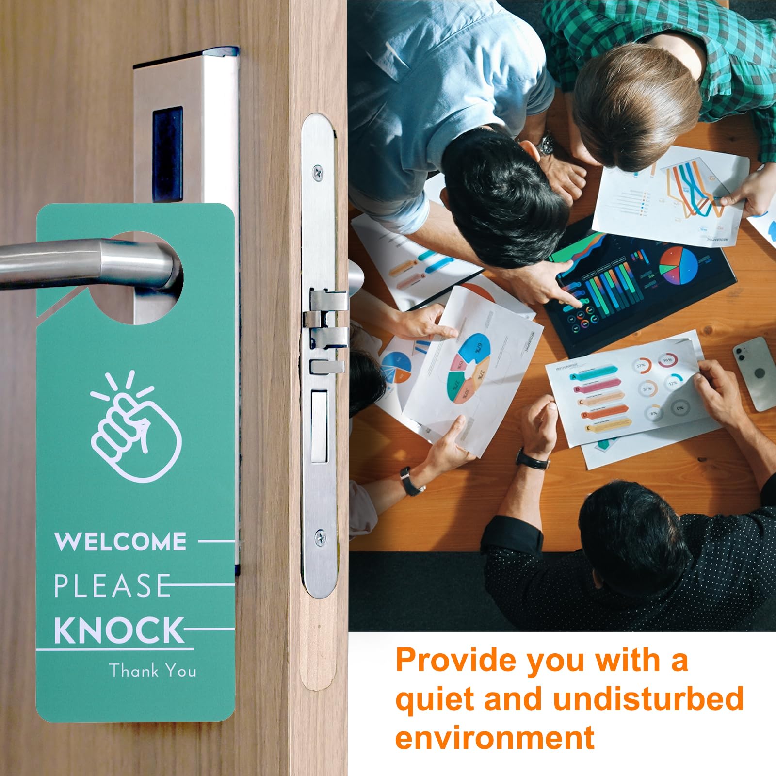 PATIKIL Do Not Disturb Door Hanger Sign, 2 Pcs PVC Double Sided Welcome Please Knock Door Sign Decor for Office Meeting - Image 4
