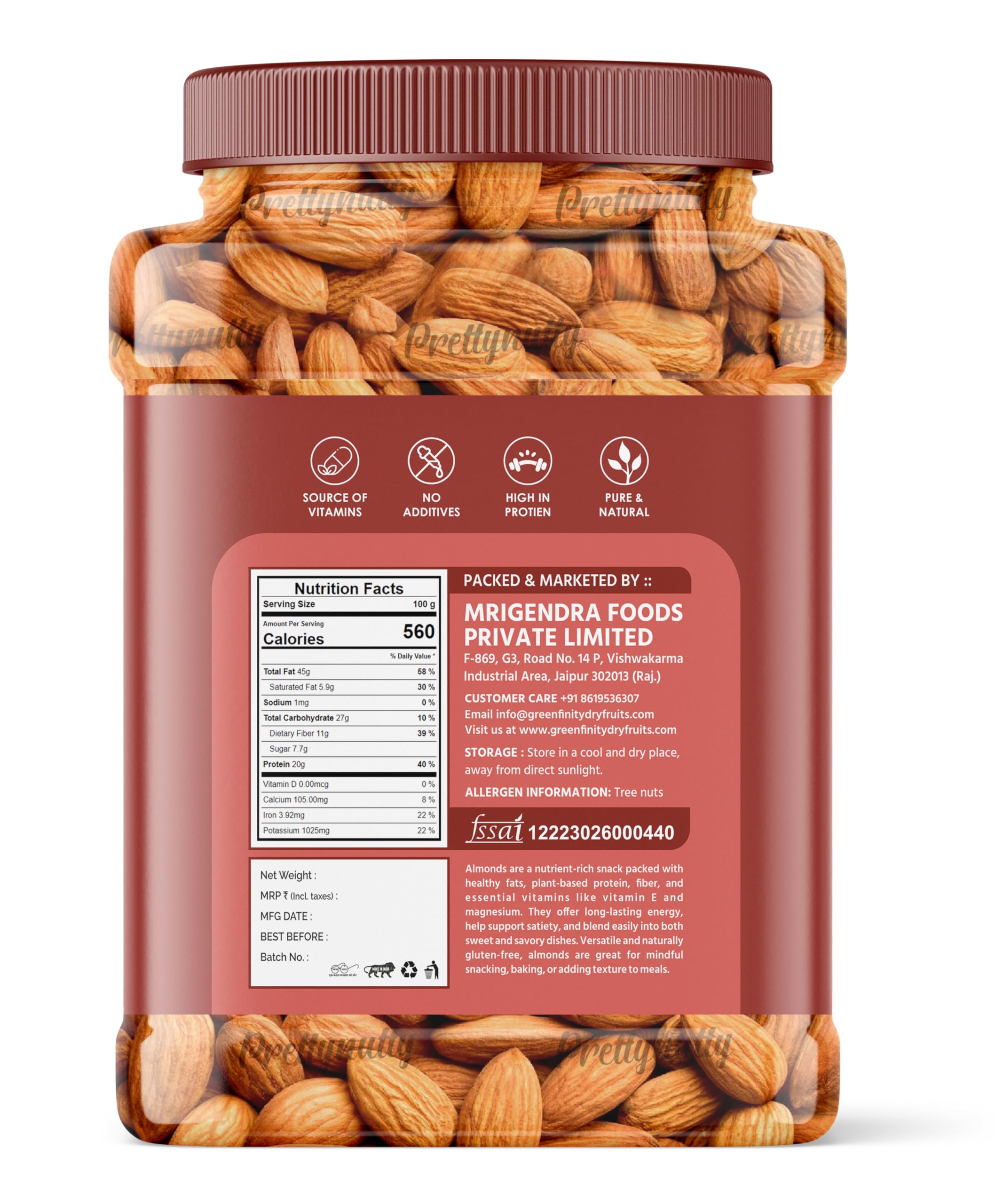 PrettyNutty American Almonds 1kg – Premium Handpicked, High-Protein Healthy Nut Snack (500g [Pack of 2]) - Image 2 thumbnail