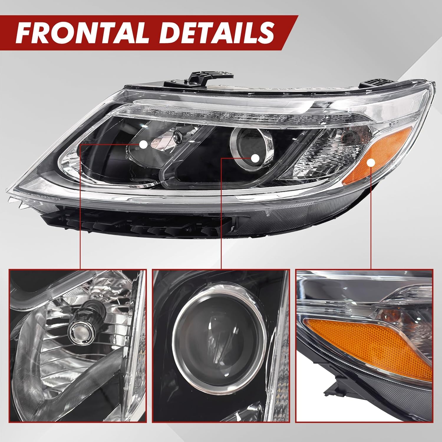 Headlight Assembly Compatible with 2014 2015 Kia Sorento EX SX Halogen Headlights w/LED DRL Transparent Lens Replacement with Bulb (Driver Left Side)