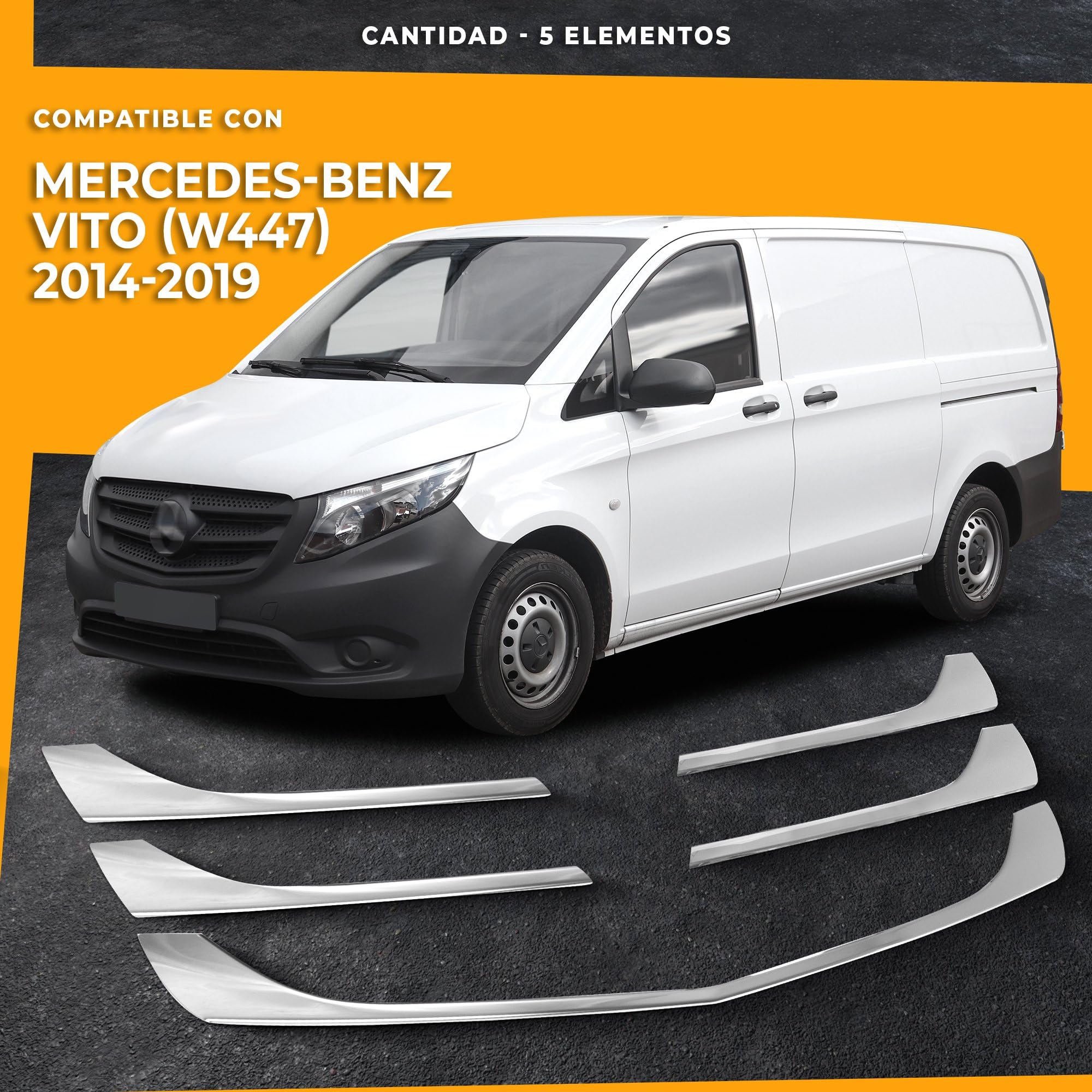 CHROMEMASTER | Compatible con Mercedes Vito W447 2014-2019 | Molduras del Radiador Delantero; Rejillas para el Coche; Acero inoxidable Pulido | Nuevo, Atractivo Aspecto del Vehículo