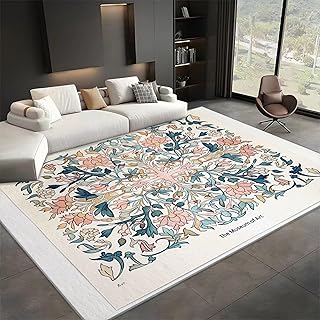 Living Room Rugs William Morris Style Floral Machine Washable Rugs 120x170 cm Area Rugs for Kitchen Bedroom Home Dining, Kid Pet Friendly Carpet Short Pile Rugs Non Slip Rugs