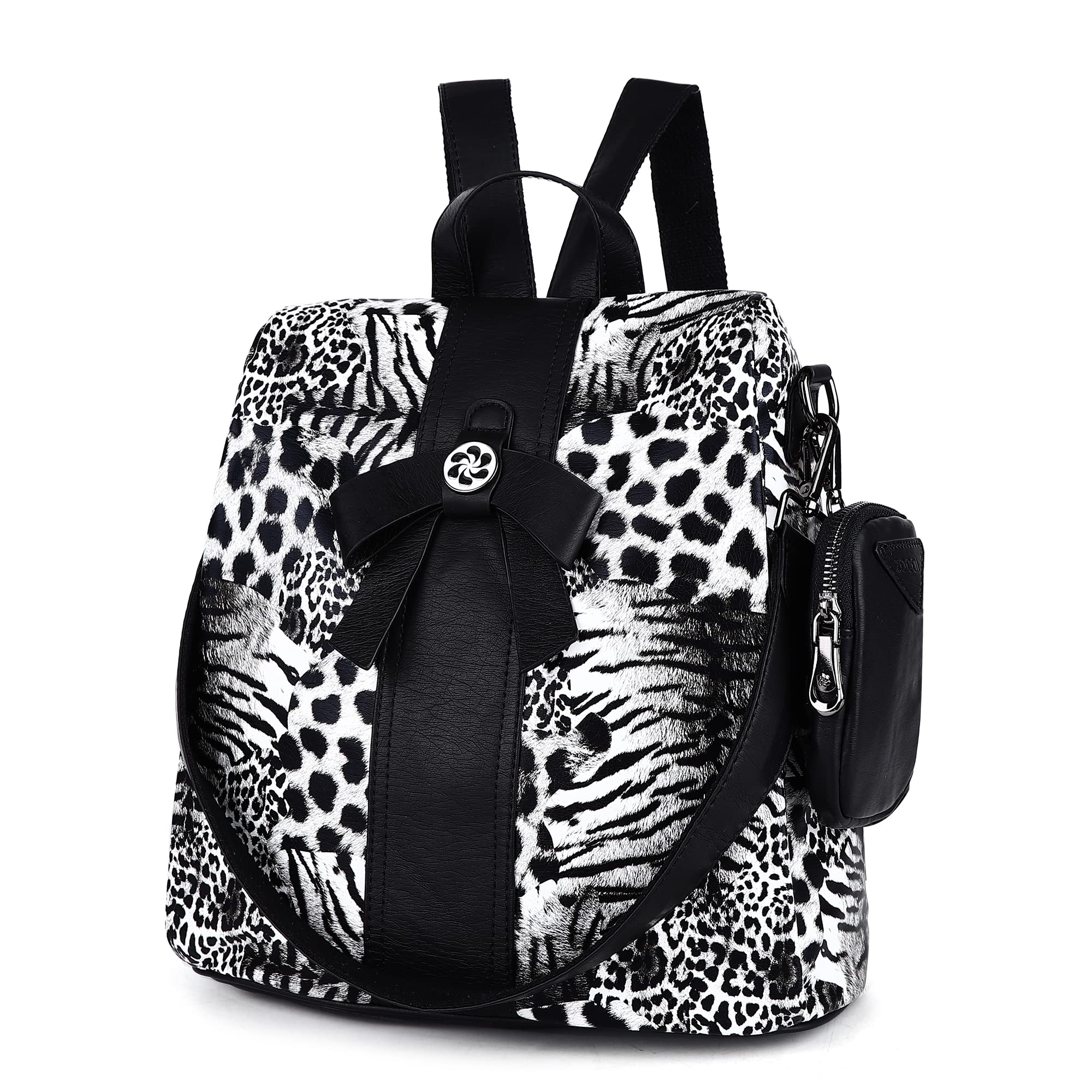 ZOCAI Backpack Purse for Women Fashion Backpack Purses PU Leather Daypacks Anti-Theft Shoulder Bag Satchel Purse……, Black Leopard, Medium
