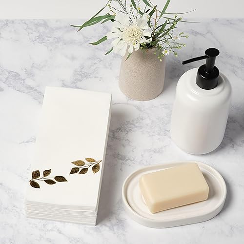 Miniatura 6 de By Madee Paquete de 50 servilletas desechables de color oro rosa, elegantes servilletas de fiesta con estampado de papel metálico  Servilletas