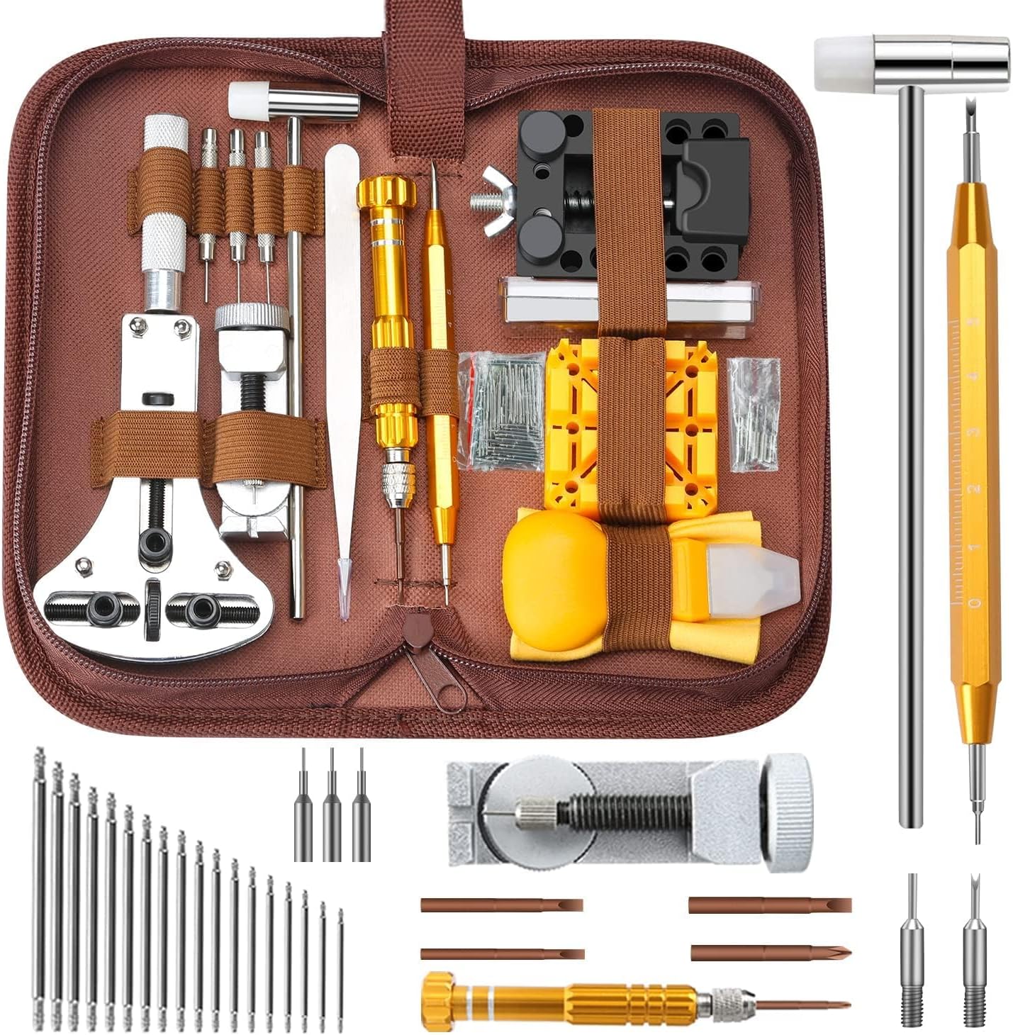 WagelaWagela Metal Watch Repair Kit||187Pcs Watch Tool Kit With Watch Link Pin Remover Tools & Watch Back Case Removal Tools For Watch Strap Remover||Watch Battery Replacement,Multicolor
