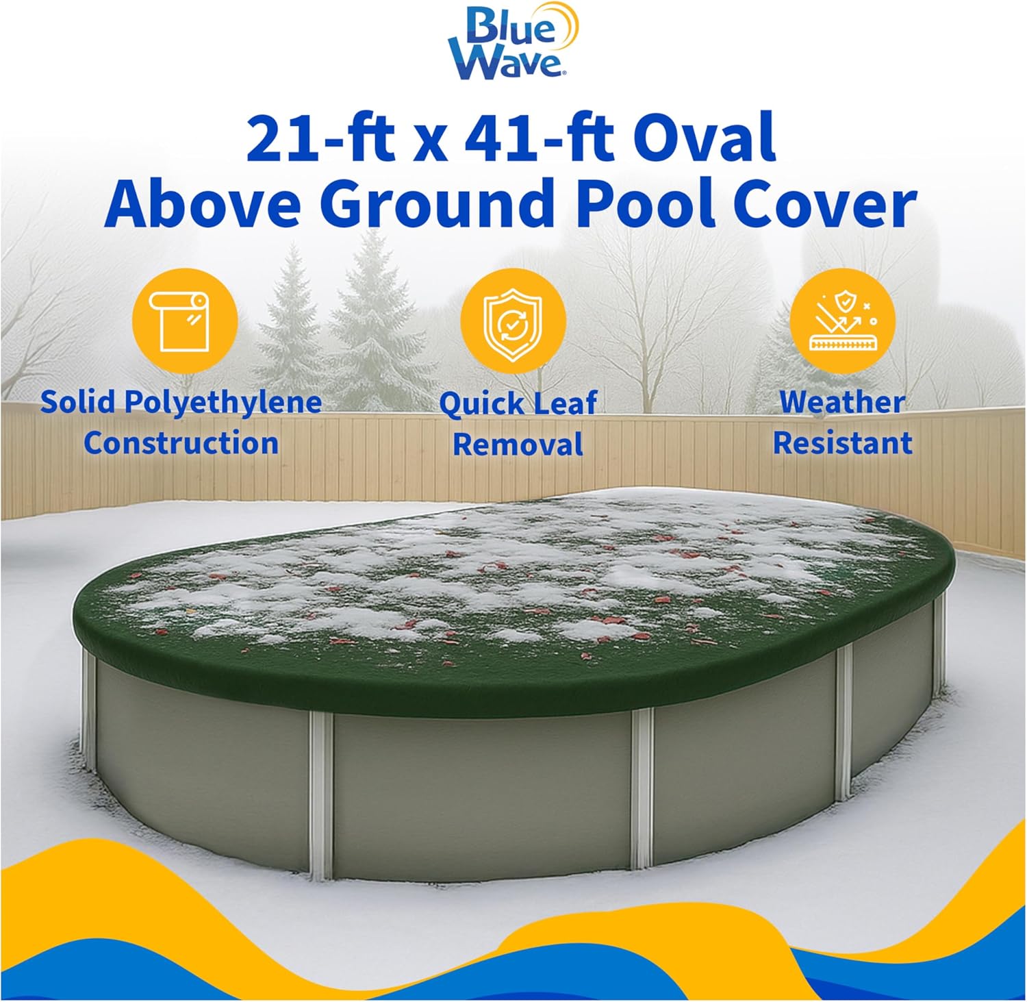 Blue Wave Silver 12-Year 21 ft x 41 ft Oval Above Ground Pool Cover for Winter– Durable & Weather-Resistant Polyethylene, 4 ft Overlap, Black Underside, Reinforced Grommets, Winch, Cable, Forest Green