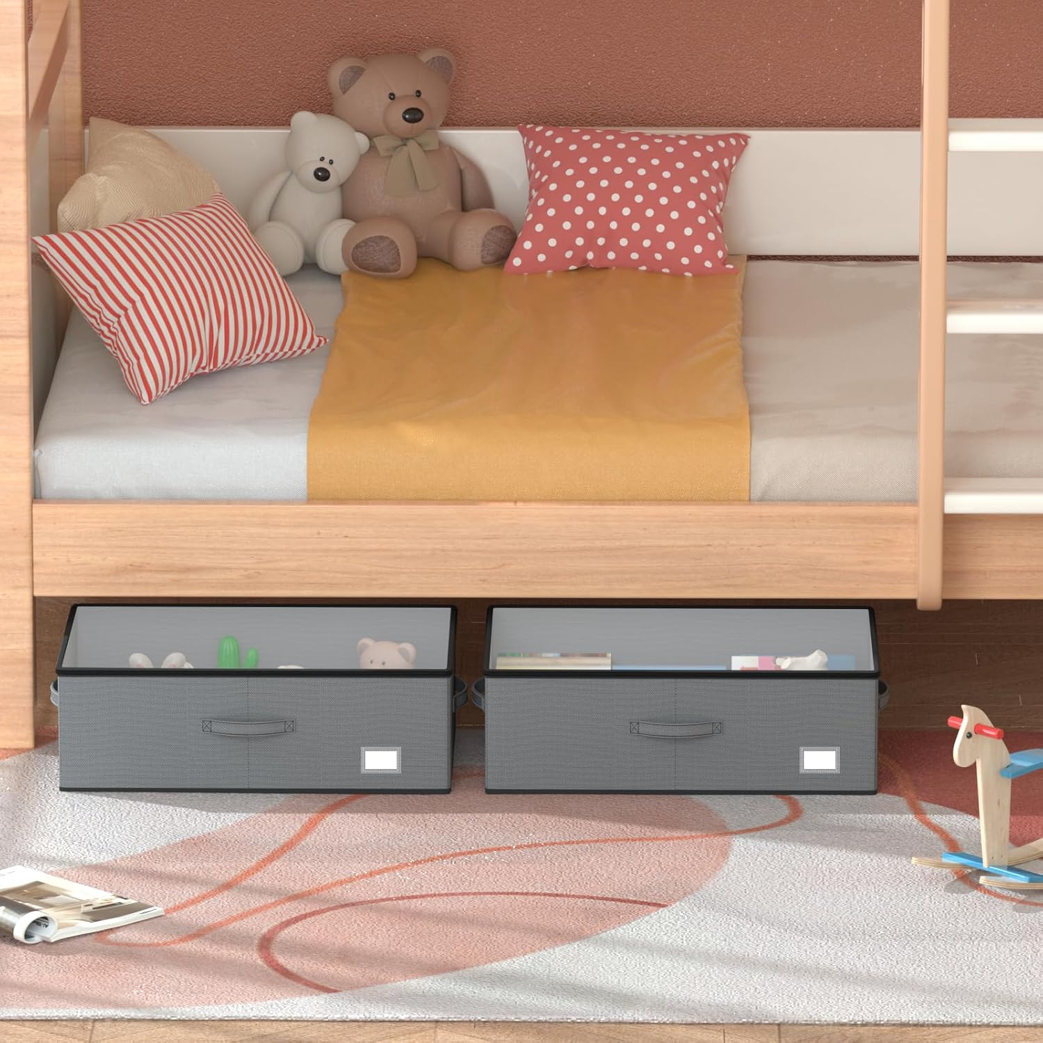 Under Bed Storage with Wheels, No Assemble Required 10 inches height Under Bed Storage bins,Large capacity Rolling Underbed Shoe Storage containers，dorm underbed storage drawers