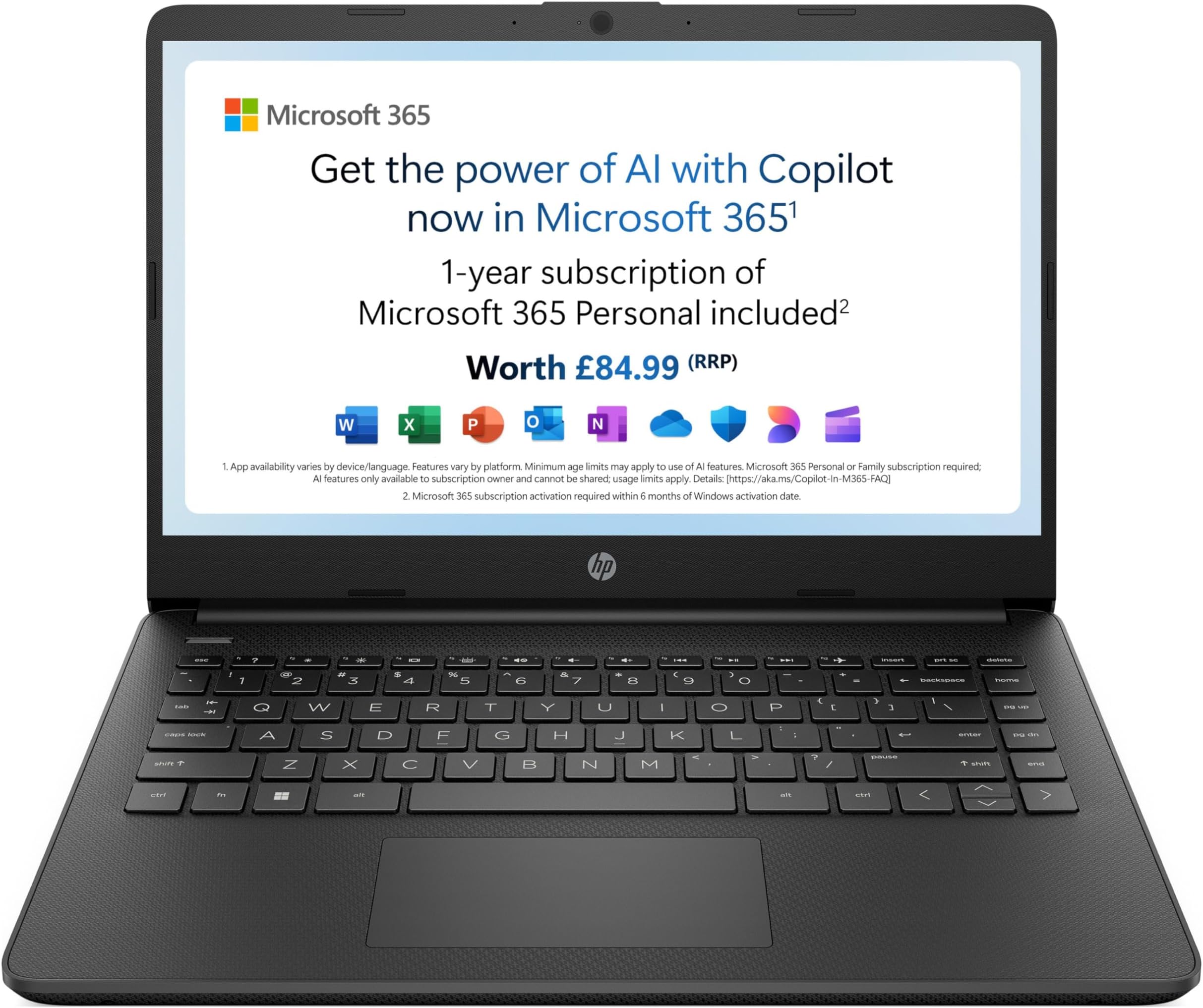 HP Stream 14" Laptop | Intel N4120 Processor | 4 GB RAM | 64 GB eMMC | Intel UHD Graphics | HD Display | Dual Speakers | Microsoft 365 Personal 12 month included | Win 11 | Jet Black | 14s-dq0000sa