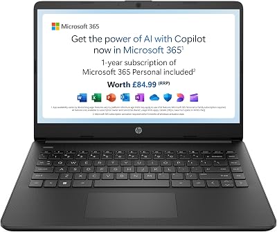 HP Stream 14″ Laptop | Intel N4120 Processor | 4 GB RAM | 64 GB eMMC | Intel UHD Graphics | HD Display | Dual Speakers | Microsoft 365 Personal 12 month included | Win 11 | Jet Black | 14s-dq0000sa