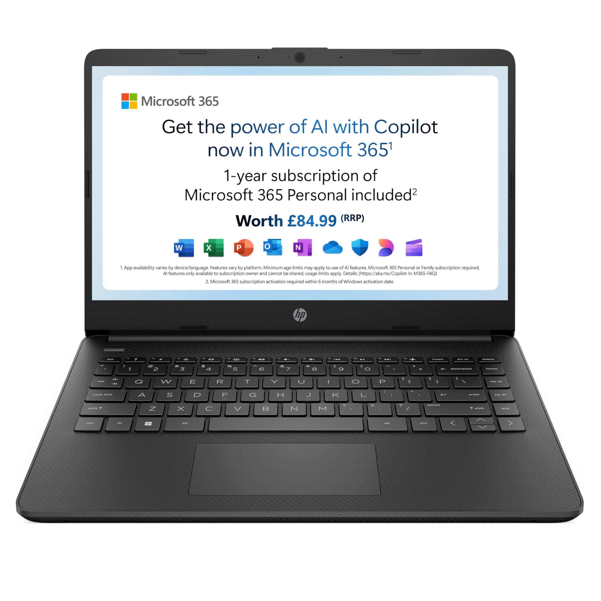 HP Stream 14" Laptop | Intel N4120 Processor | 4 GB RAM | 64 GB eMMC | Intel UHD Graphics | HD Display | Dual Speakers | Microsoft 365 Personal 12 month included | Win 11 | Jet Black | 14s-dq0000sa