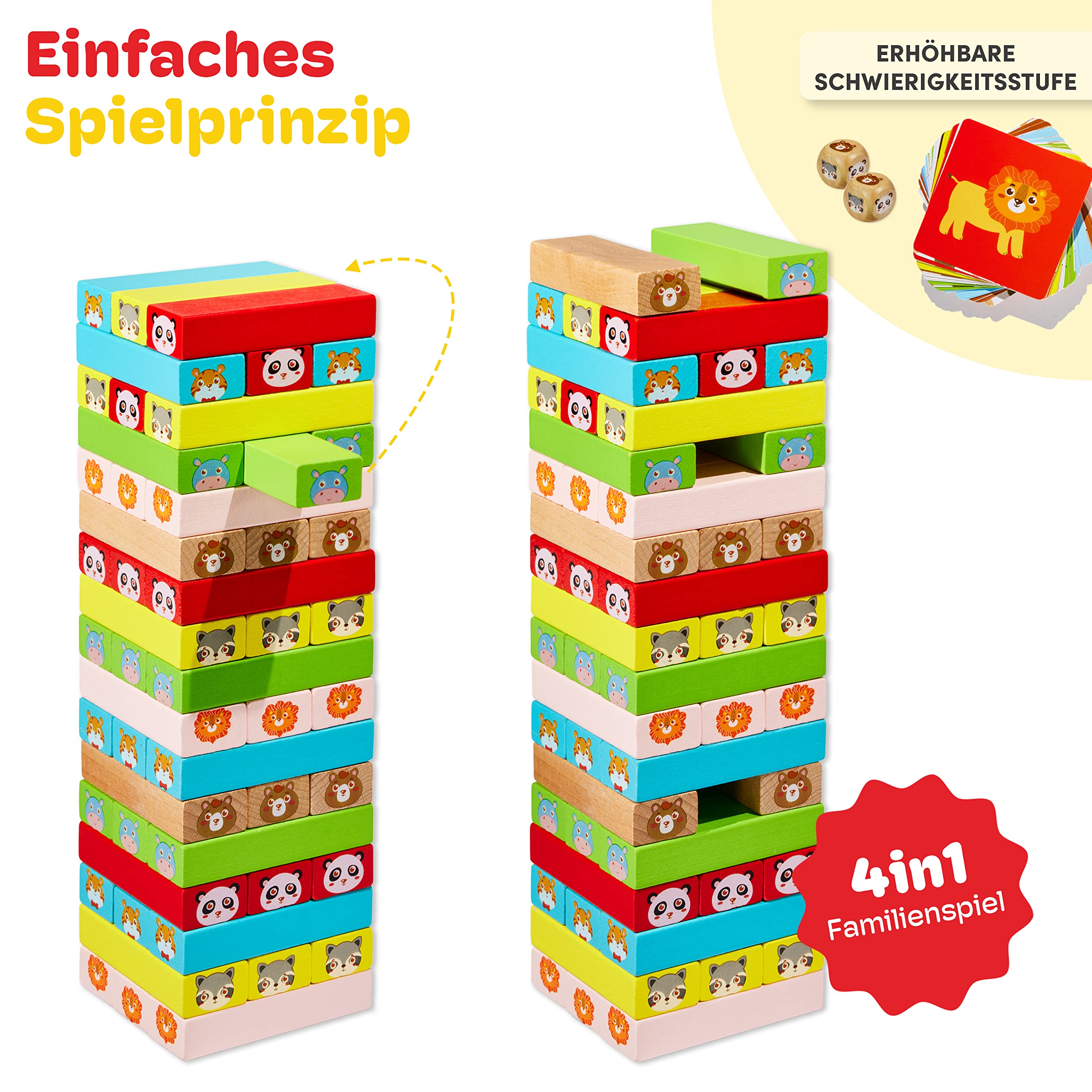 CUBIDI® Kindergerechter Holz Stapelturm | Wackelturm ab 3 Jahre | Fördert Entwicklung und Motorik von Kleinkindern | Geschicklichkeitsspiel für Kinder und Erwachsene | Gesellschaftsspiele ab 3 Jahre