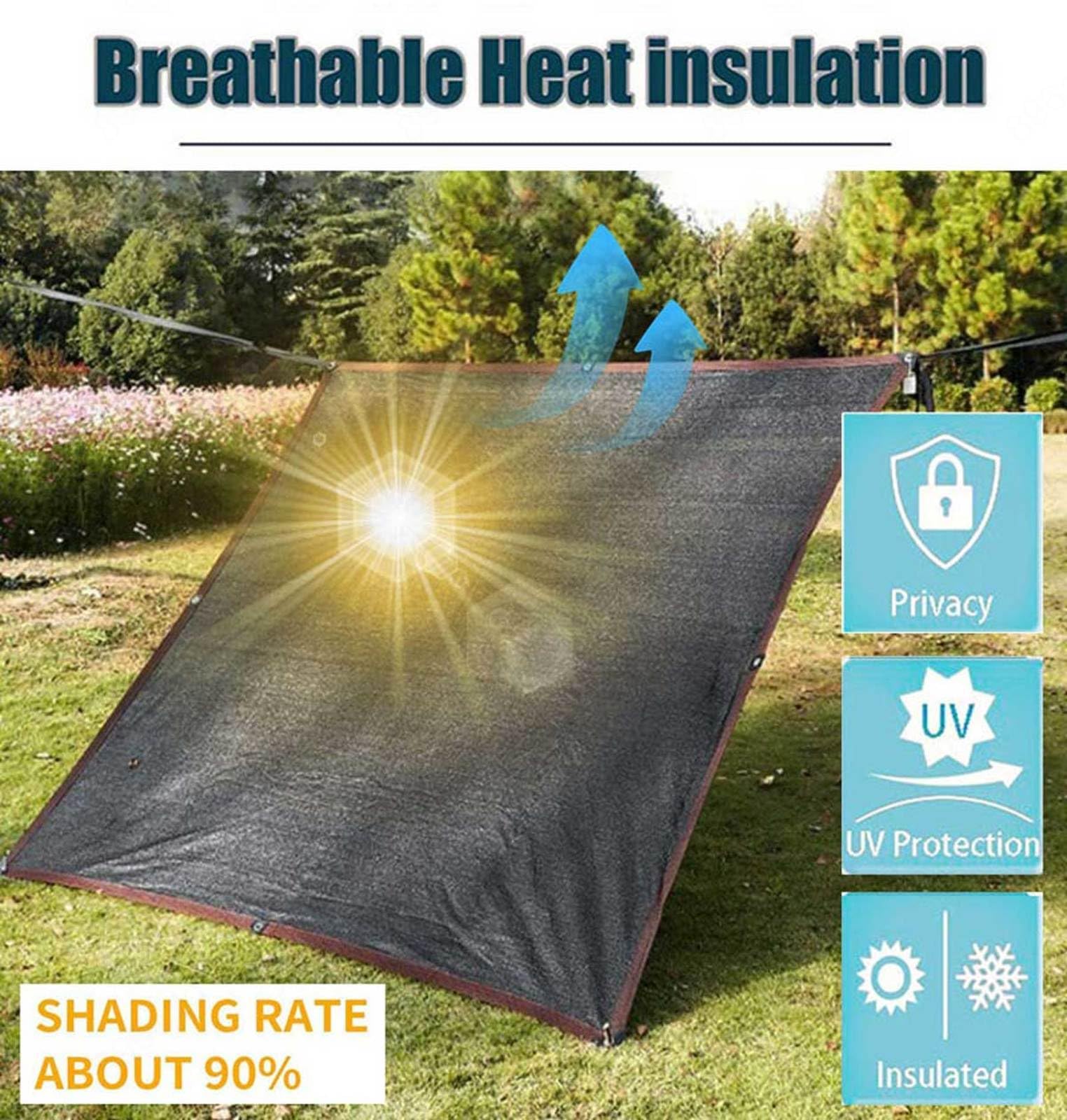 Filet Ombrage Voiture Voile ombrage Rectangulaire Filet D Ombrage Toile D Ombrage Carré 4X4 Filet D'isolation Thermique Filet D'intimité Balcon,black-5x6m
