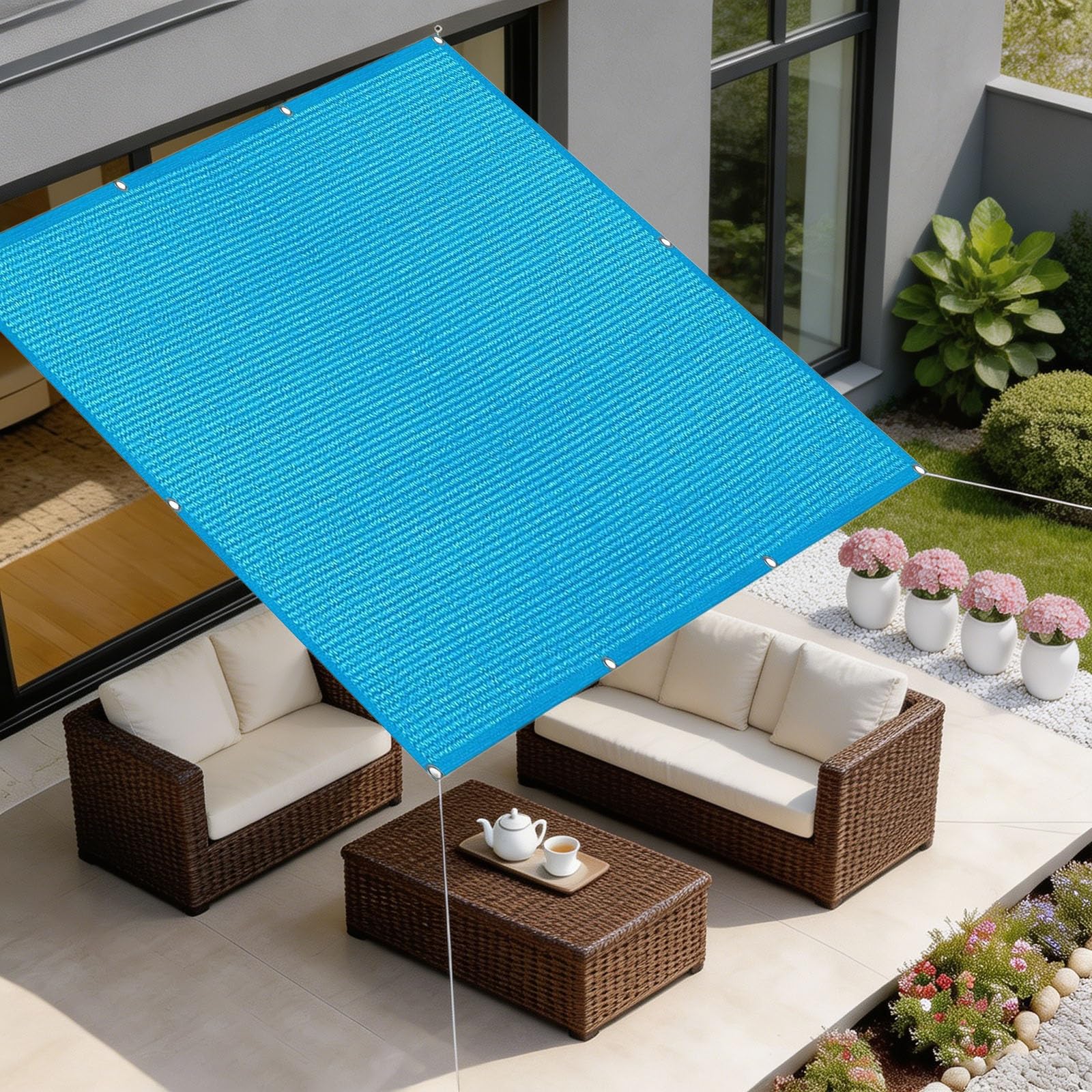 Filet d'ombrage 2.6x5m bleu ciel avec œillets pour protection solaire de terrasse