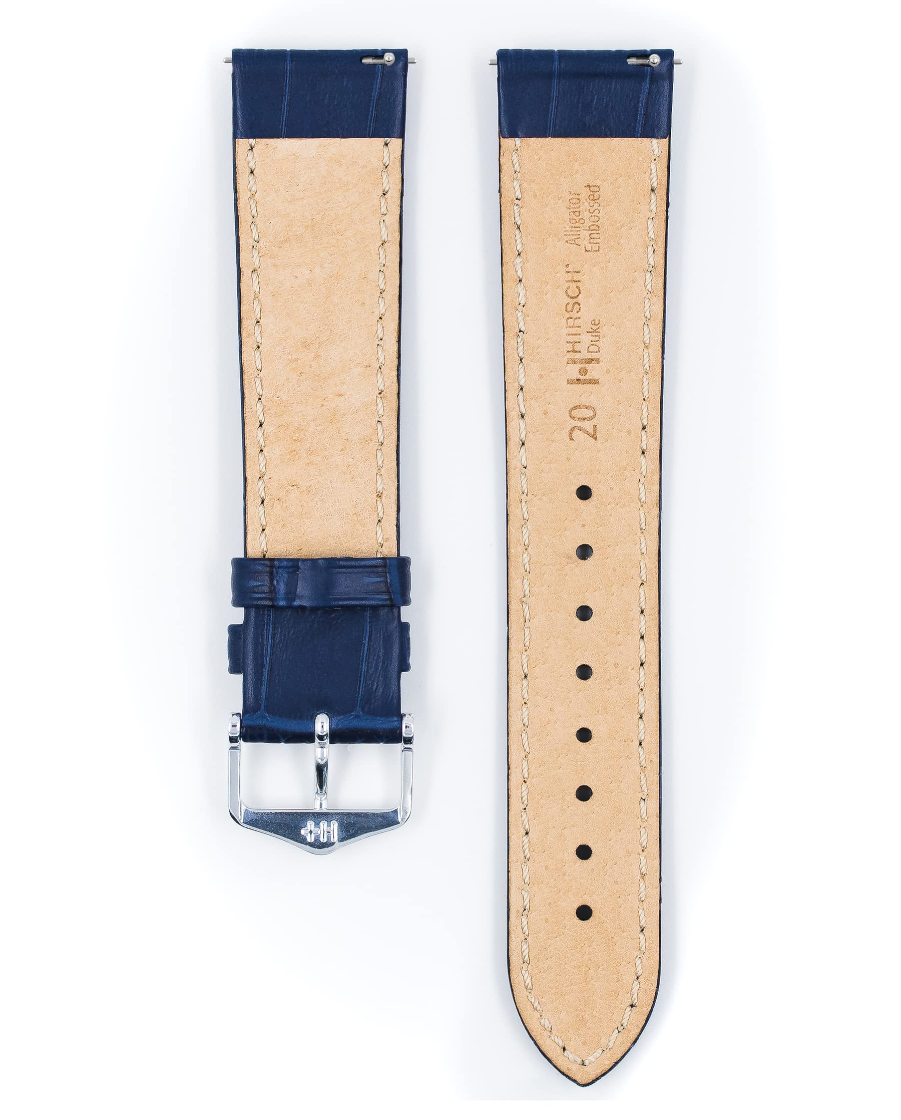 HIRSCH Unisex Uhrenarmband Alligator Style Modell Duke 20 mm Blau