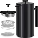 KICHLY 34 OZ Presse française, presse à café à double paroi en acier inoxydable avec filtres raffinés, espresso et machine à thé - argent