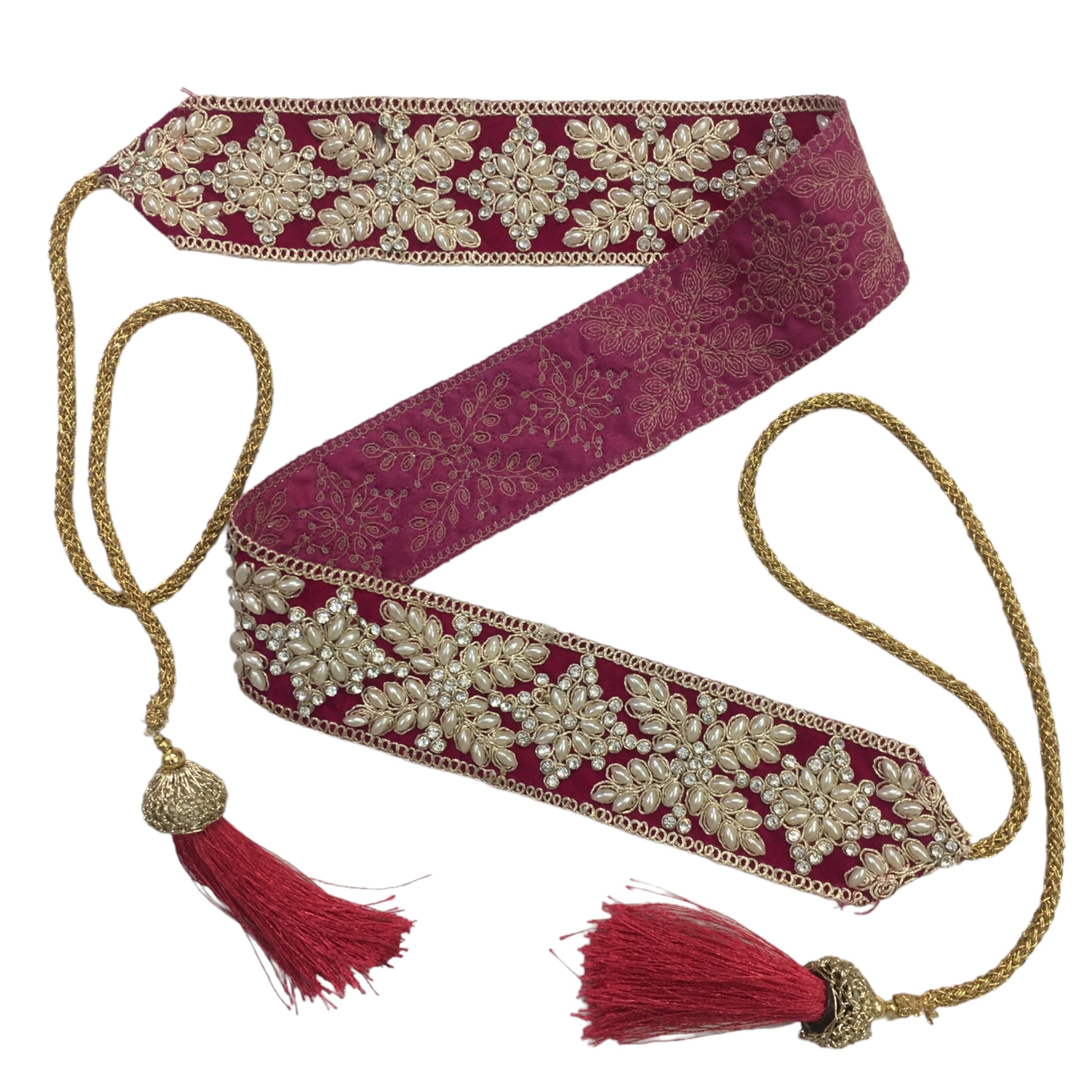 Women's Pink Color Velvet Kamarband (Bridal Belt) with Embroidery And Handmade Heavy Glue Zarkhan Diamond Stone Kundan(Adjustable) width 5.5cm /Waist Hip Belt/Lehnga Belts/saree belt-image-8