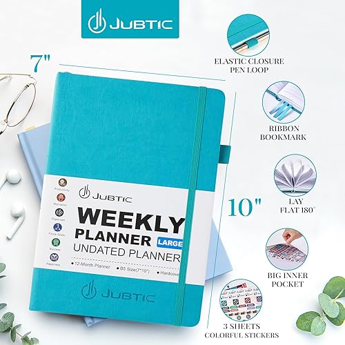Miniatura 2 de JUBTIC Agenda semanal, planificador grande sin fecha para semanal y mensual de 7 x 10 pulgadas, planificador escolar y estudiantil de 60 semanas,
