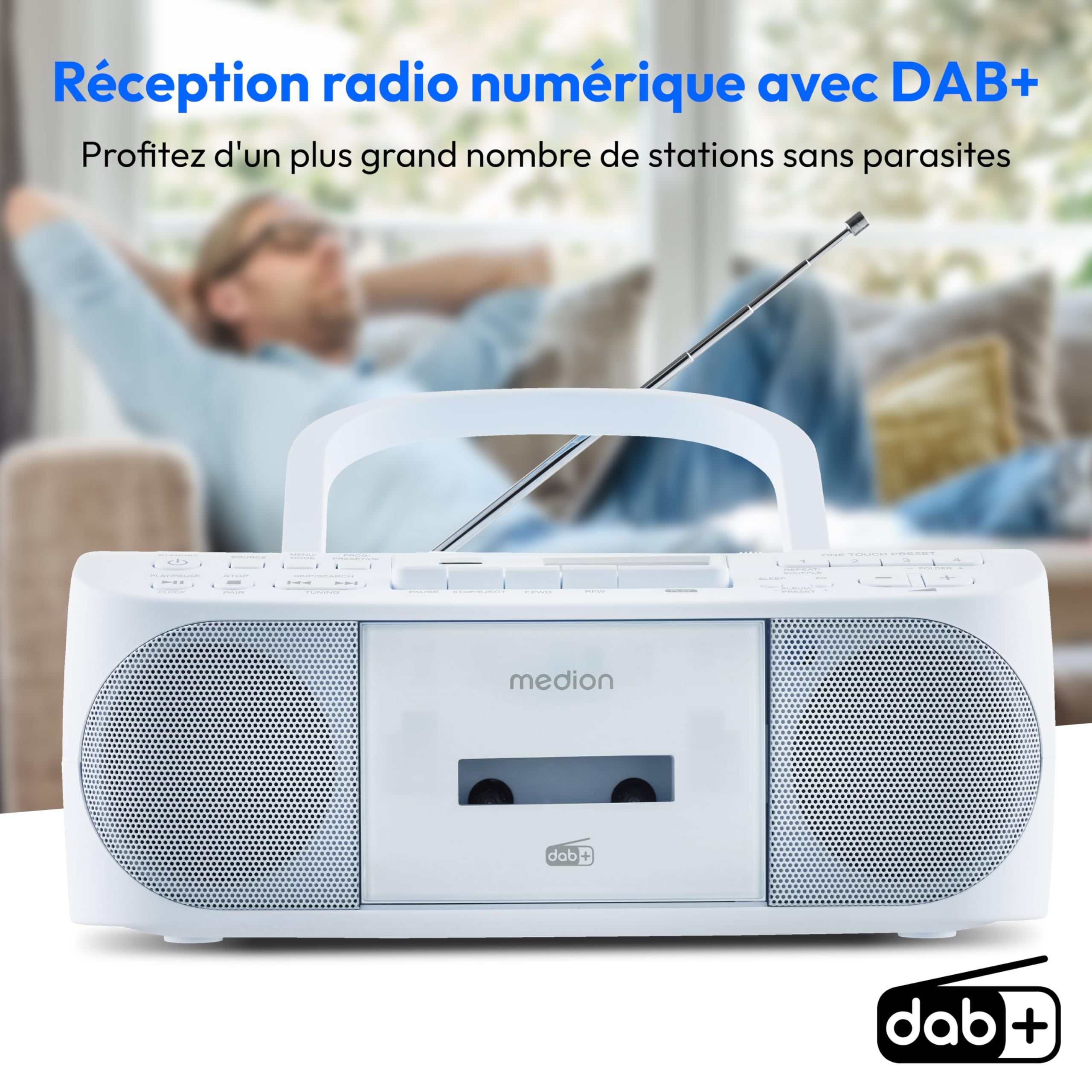 MEDION DRX-1 Plus Boombox Radio Portable DAB+ FM Bluetooth Lecteur CD MP3 Cassette Bleu