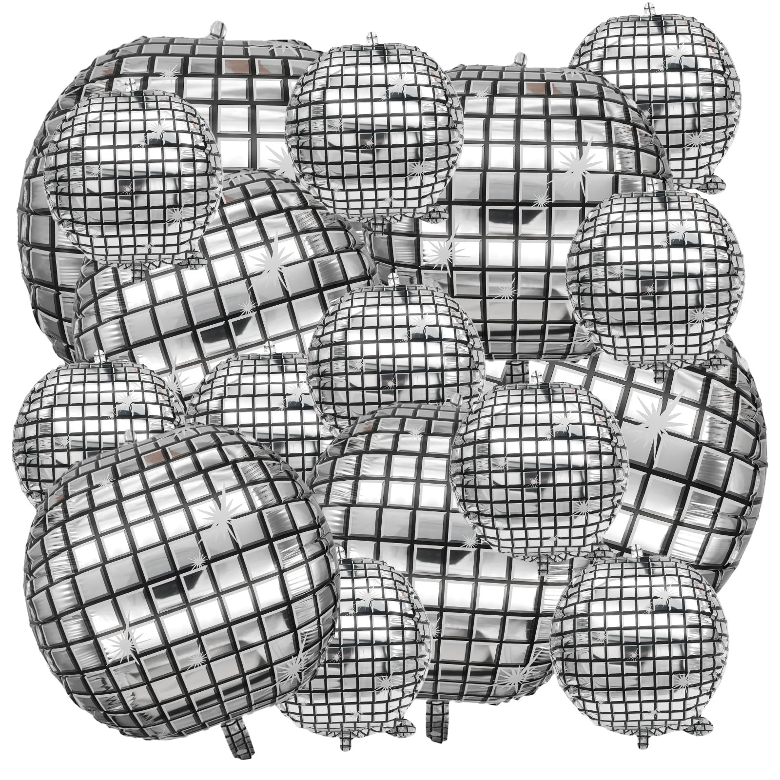 16 PCS Silver Disco Ball Balloons 10 22 32 Inch 4D Round Metallic Disco Foil Balloons 70s 80s 90s Disco Party Decorations for Birthday Retro Disco Theme Party Supplies