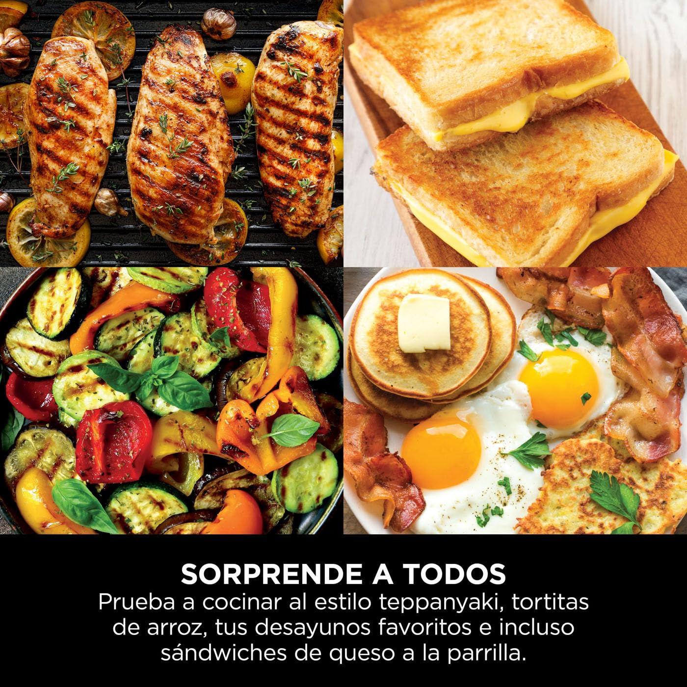 Ninja Sizzle Parrilla y Plancha de Interior Eléctrica, Gris, GR101EU | Dos Placas Intercambiables Antiadherentes, Aptas para Lavavajillas, Bandeja para Grasa, Control de Temperatura y Recetas