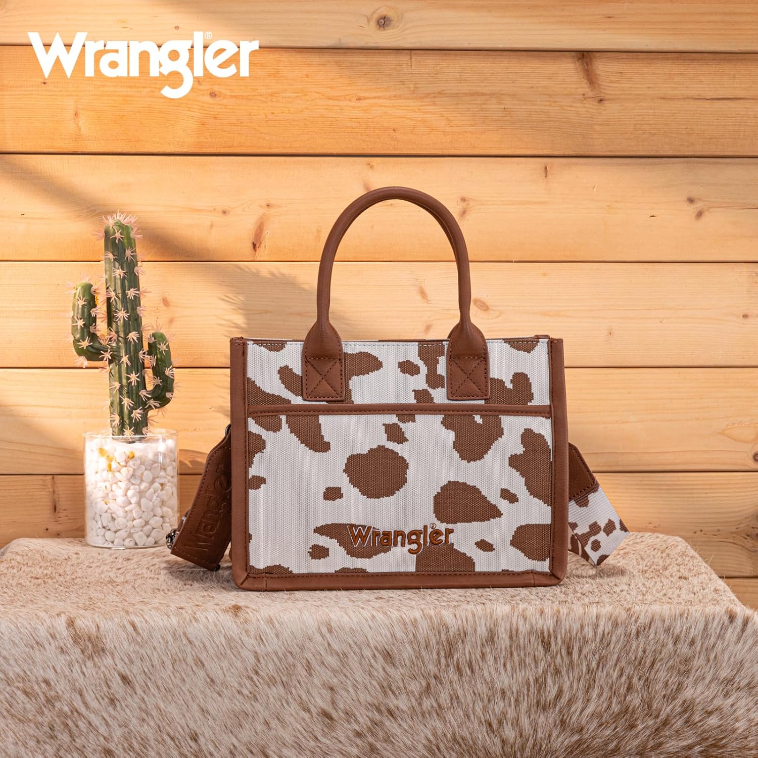 Montana West Wrangler Tote Bag Cow Print Western Satchel Bags for Women with Braided Rope Handle - Image 2