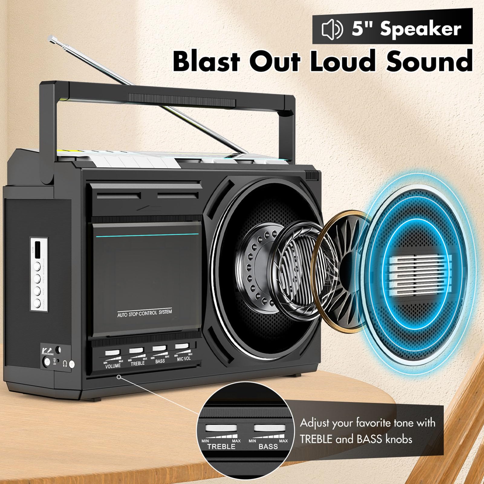 Annadue Magnetofon Kasetowy z Bluetooth, Boomboxy Stereo z Radiem AM FM SW, Konwersja Taśmy USB, Wbudowany Mikrofon, do Odtwarzania nagrań Muzycznych w Domu (Wtyczka UE 220 V)
