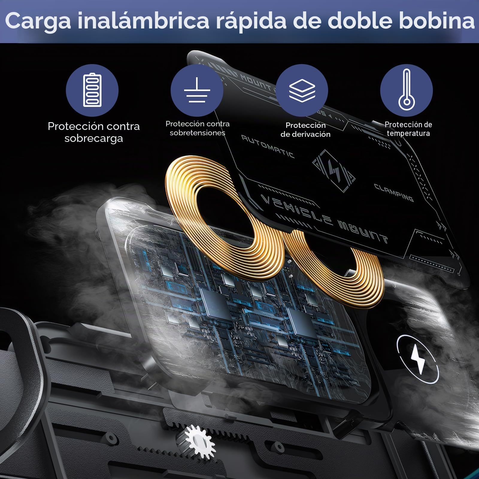 Qoosea Qi 15W Cargador Inalámbrico Coche, Bloqueo Automático Rápida Wireless Car Charger Soporte Rotación de 90°Sujeta Movil Coche Compatible con Galaxy Z Fold 6/5/4/3/2 Z Flip 6/5/4/3 iPhone Xiaomi
