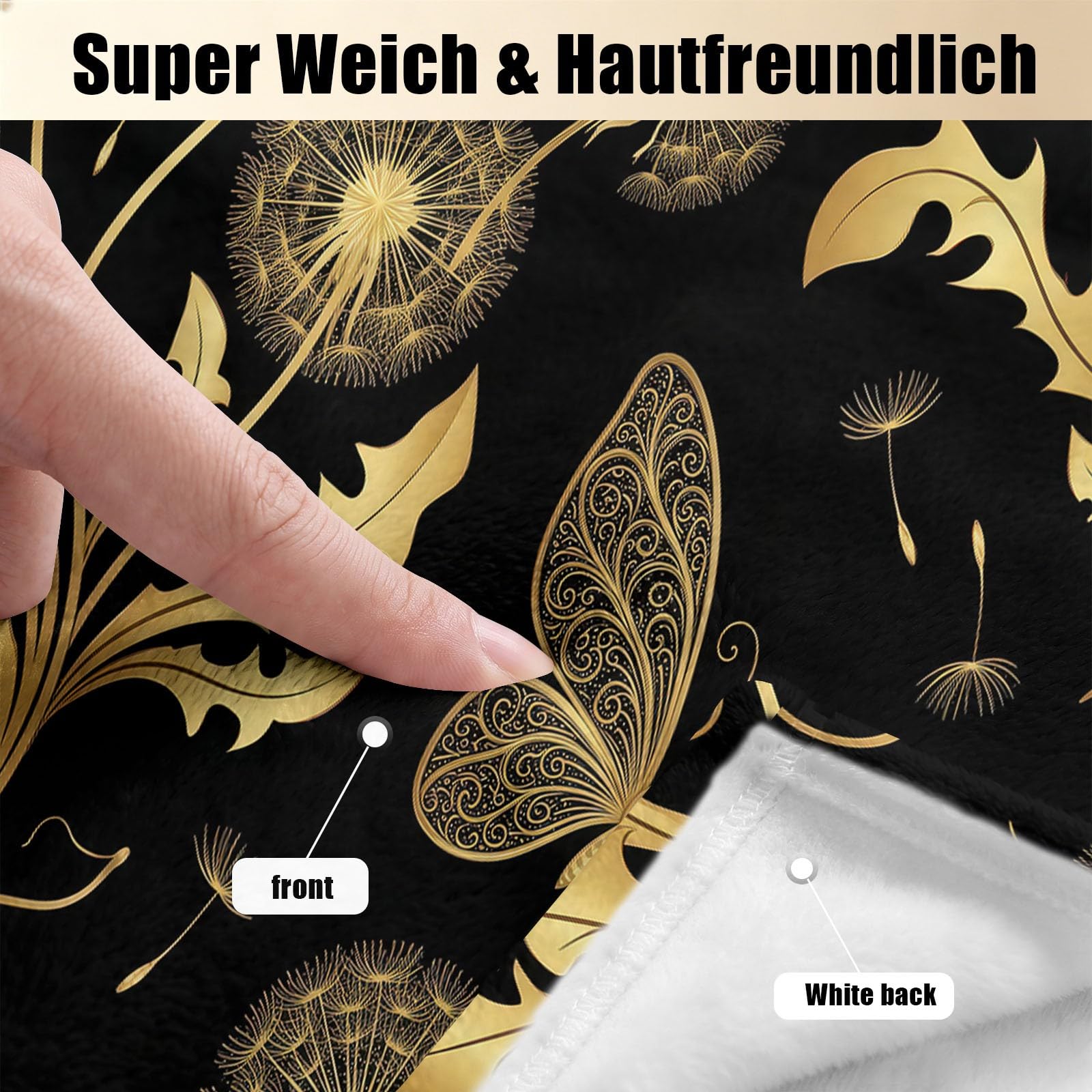 Kuscheldecke 180x220 cm Wohndecke - Vintage Pflanze Löwenzahn Flanell Decke, Flauschig Weich Warme Fleecedecke - Glamour Schmetterling Kinderdecke Schwarz Sofadecke, Geschenkidee für Jungen Mädchen
