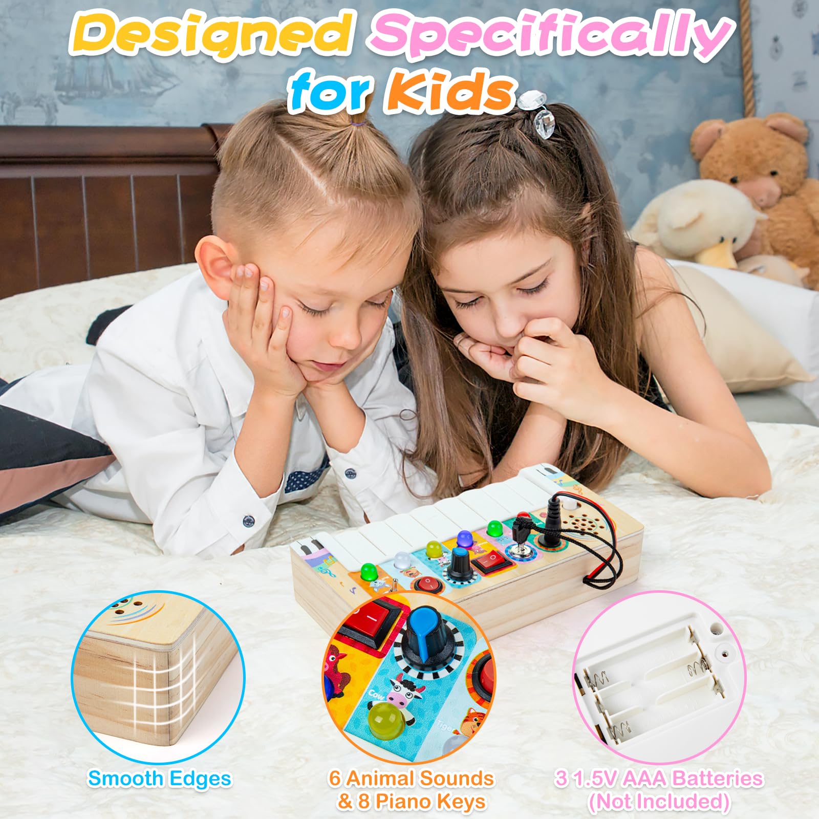 Piano Enfant Bois Avec Lumières LED - Jouet Montessori 1-4 Ans | Tableau Activités Musical Éducatif