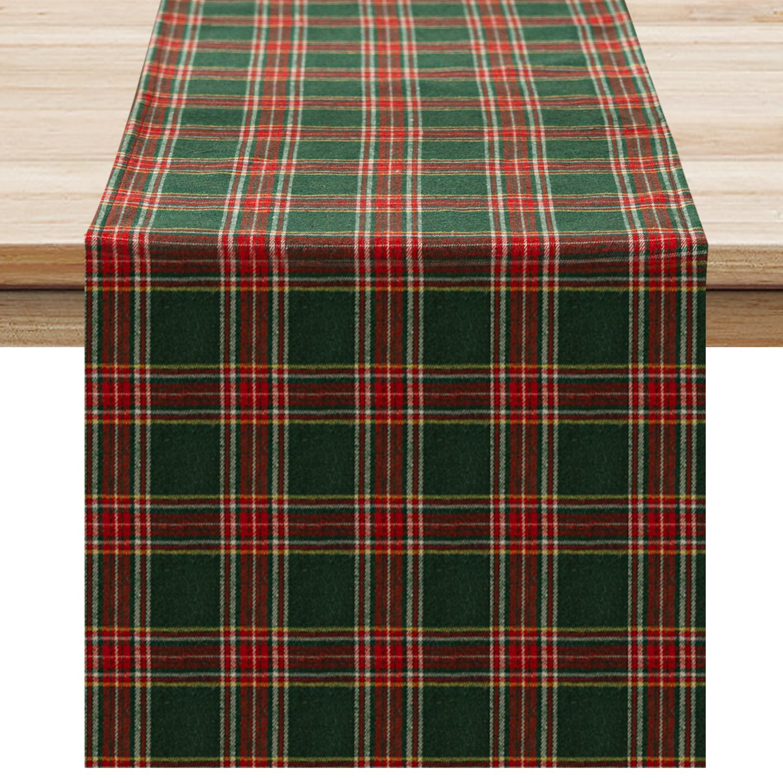 Softalker Christmas Table Runner Xmas Table Mat Rectangular 180x40cm Classic Green Tartan Table Runners Washable Tablecover Modern for New Year Party Home Birthday Outdoor Garden Decoration Tabletop