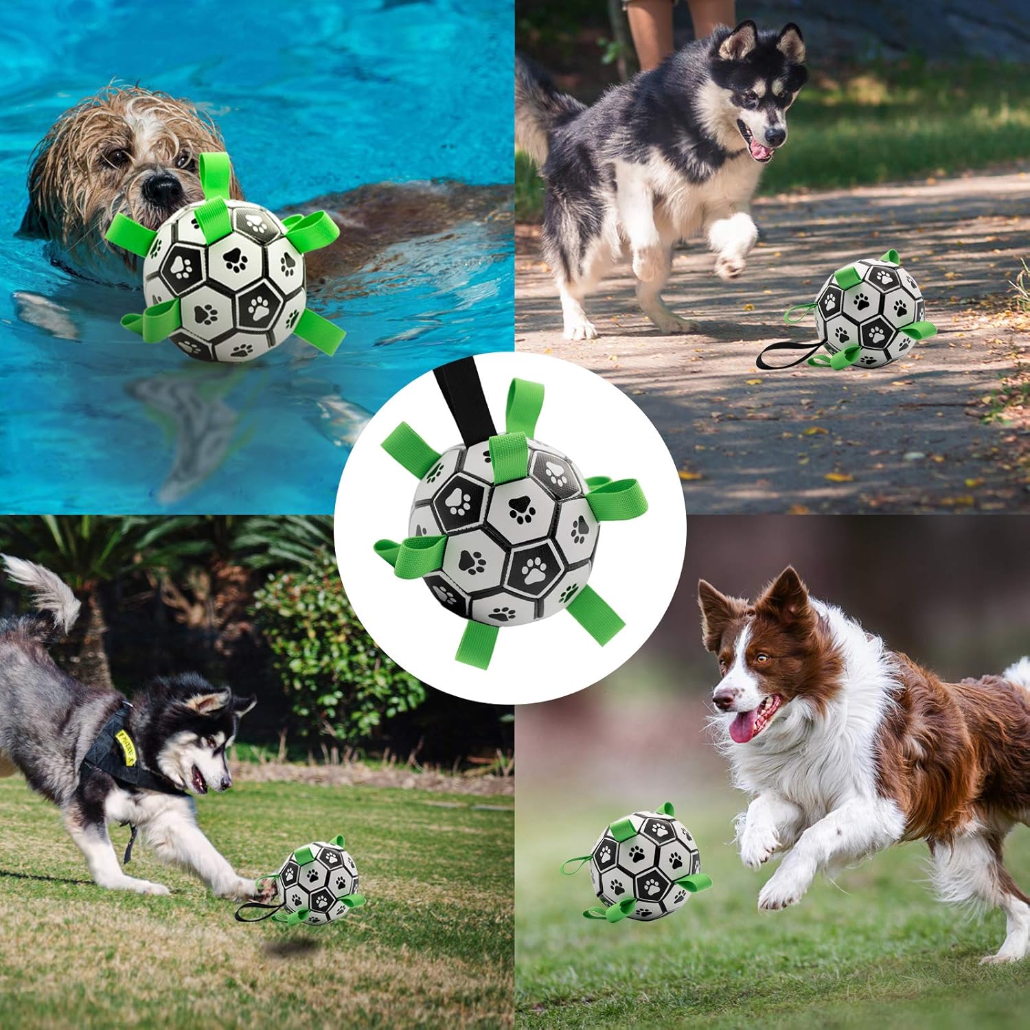 Interactive Dog Toys Dog Soccer Ball with Grab Tabs Dog Tug Toy Dog Water Toy for Outdoor, Durable Dog Ball Toy for Small Medium Dogs and Puppy（6 Inch）