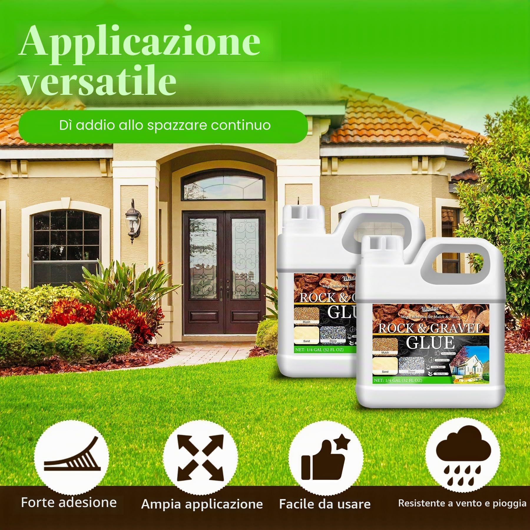 Legante per Ghiaia da Esterno - 2L Stabilizzatore Ghiaia per Giardino, Cortili e Vialetti - Listo para Usar, Potente Colla per Ghiaia, Sassi, Corteccia, Ciottoli Caucho y Arena, Non tossico