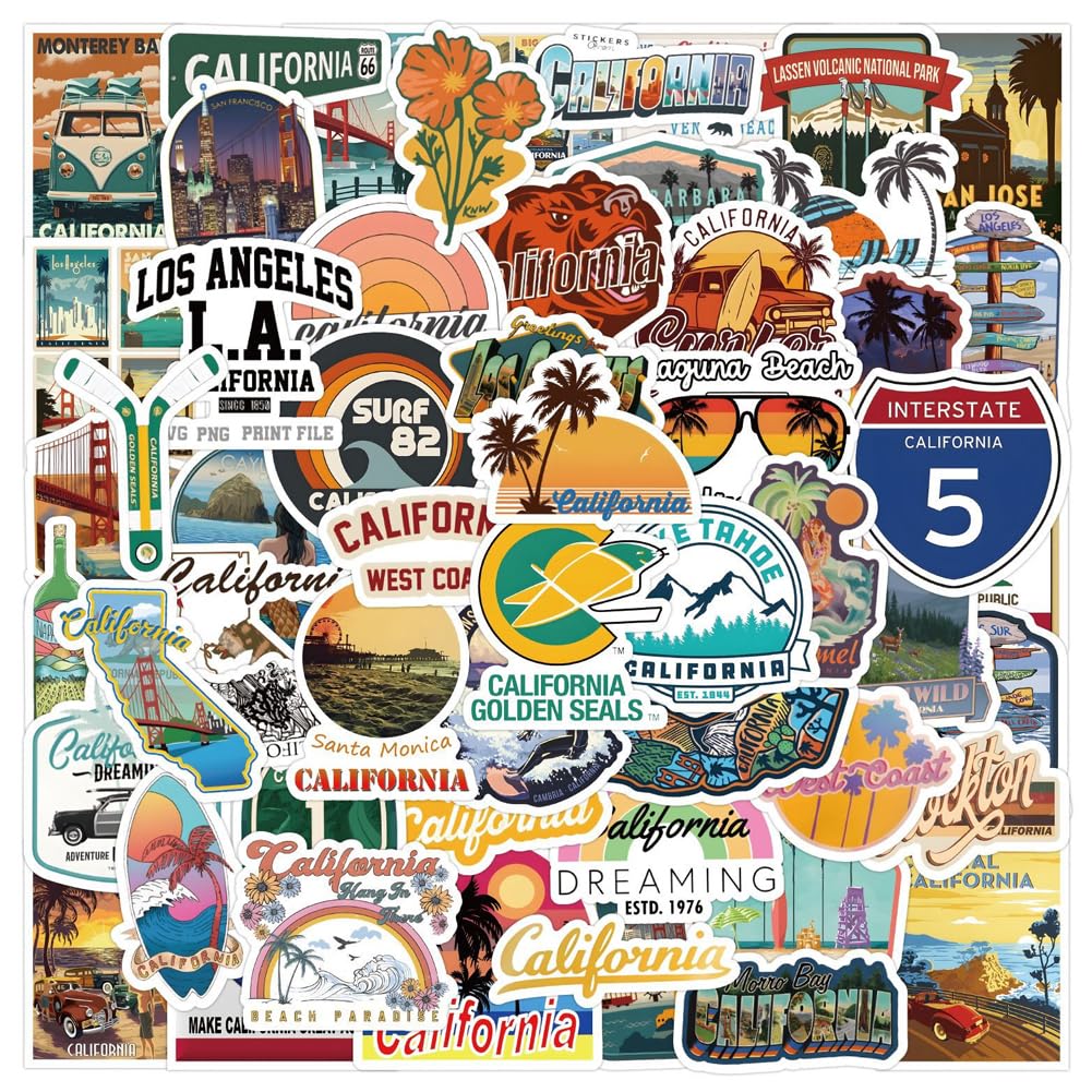 Fituenly Style 4 50Pcs Classic Art Stickers Aesthetic California Stickers Vinyl Waterproof Sticker For Laptop Skateboard Luggage Phone