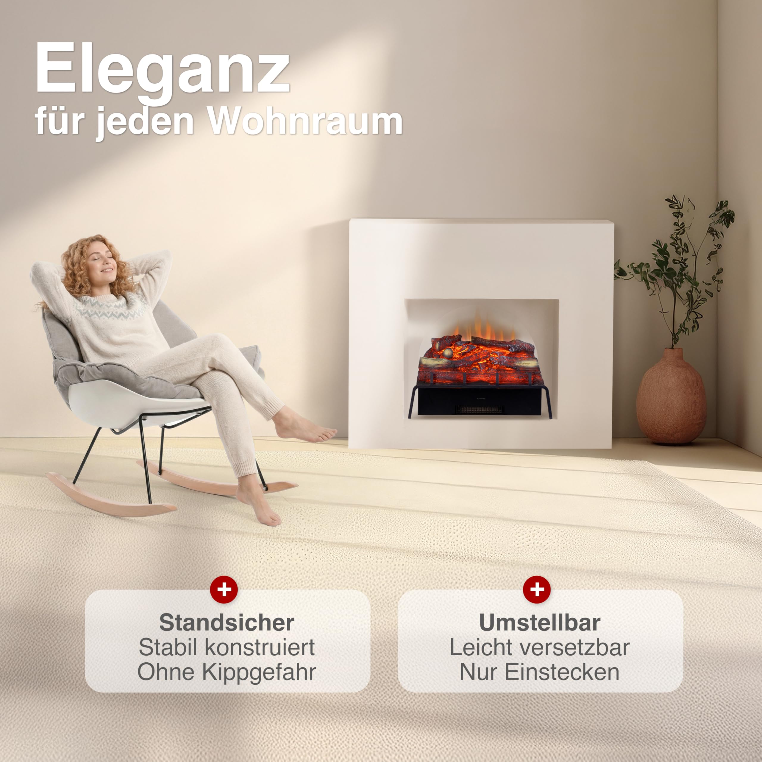 KAMINIO Elektrokamin Noah - Elektrischer Kamineinsatz mit Heizung, 3D-Flammeneffekt, Fernbedienung
