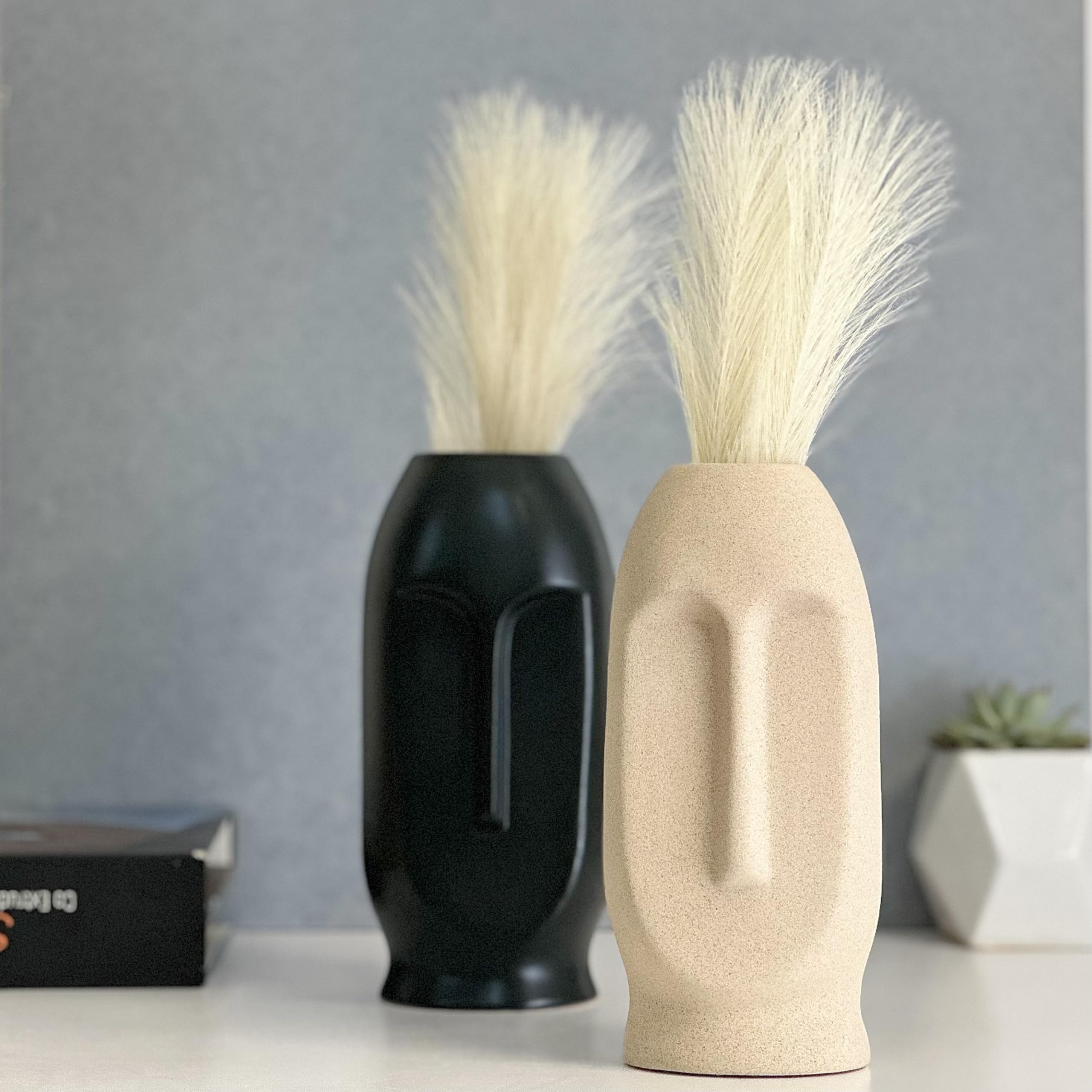 URBAN SENSE | Modern Decorative Face Ceramic Vase for Home Décor | Centerpieces | Kitchen | Office or Living RoomCeramic Flower Vase | Face Vase (Nordiac Fave Vase (Set of 2))