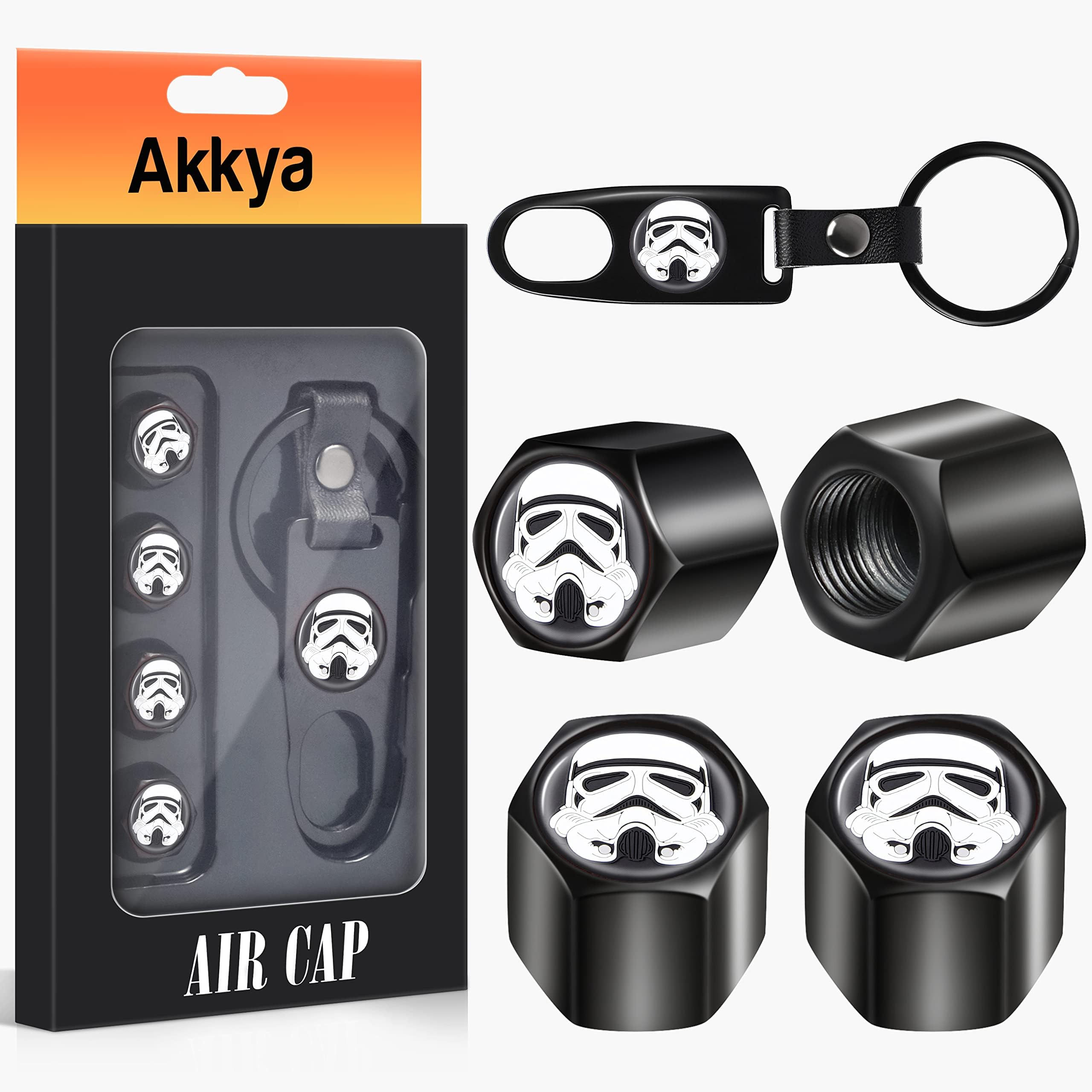 AkkyaTire Valve Stem Caps Cover for Car Bike Bicycle Motorcycles Tractors Mountain Bikes Trucks Cool Character Black Metal Chrome Tire Air Pressure Covers Wheel Accessories Parts