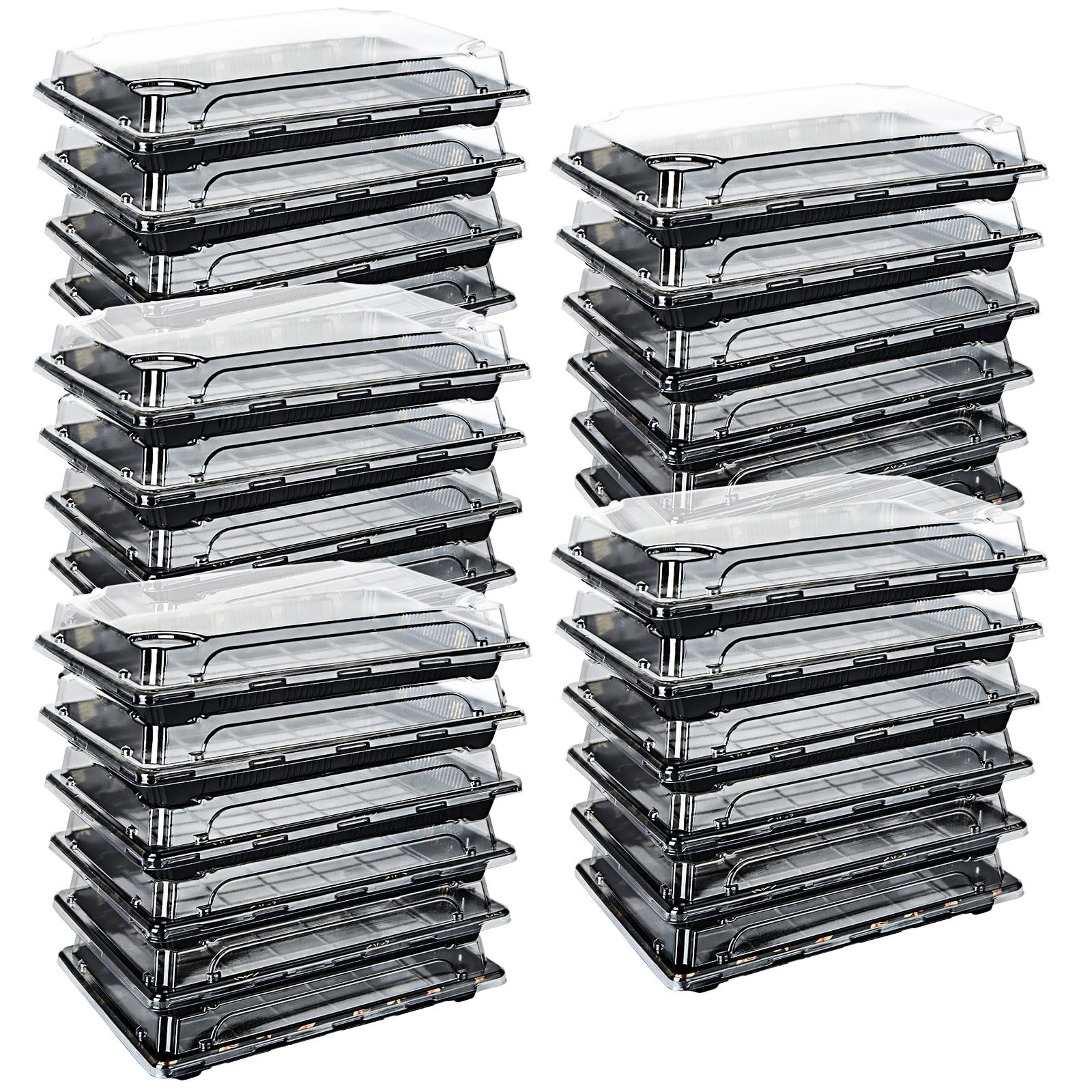 Mbsomnus 6 Vassoi Da Buffet In Plastica Con Coperchio, Riutilizzabili, Per Catering, Panini, Panini, Dolcetti, Per Feste, Cibo, Torte, Sushi E Buffet (39,3 X 27 X 6,2 Cm, Foglia - Foto 5