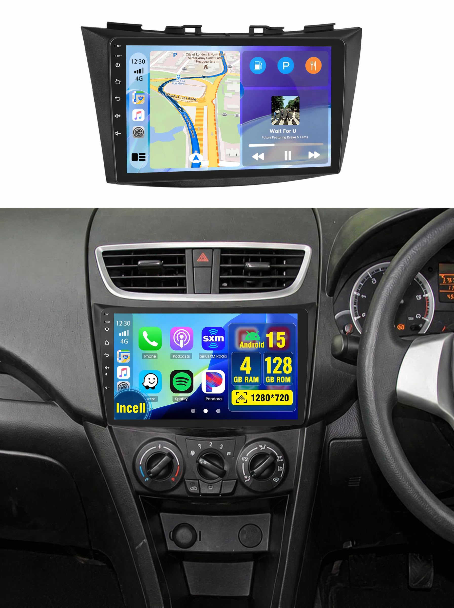 4+128G Android Autoradio pour Suzuki Ertiga 2012-2017 Suzuki Swift 2011-2017 sans Fil Carplay, 9 Pouces Incell écran Tactile pour Voiture avec Bluetooth 5.0/GPS/FM/RDS/EQ/Caméra de Recul
