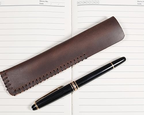 Miniatura 3 de Funda hecha a mano de cuero genuino solo pluma pluma pluma estilográfica manga titular bolsa cubierta vintage café