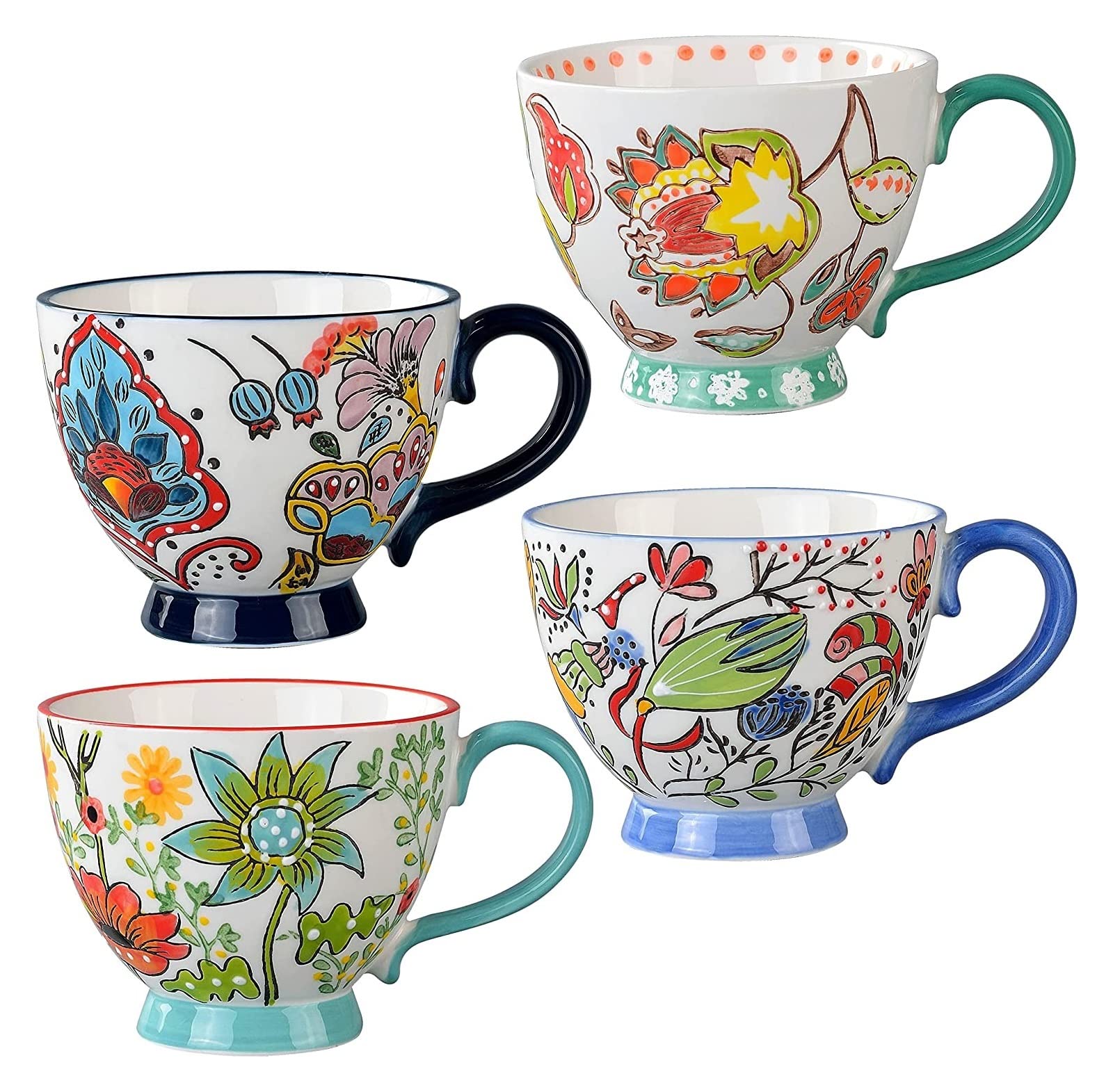 Orientalny ceramiczny zestaw do herbaty, zestaw do herbaty, czajniczek, filiżanka do kawy Ręcznie robione kwiatowe ceramiczne kubki do kawy Zestaw 4 filiżanek Latte do cappuccino, herbaty, kakao, mlek
